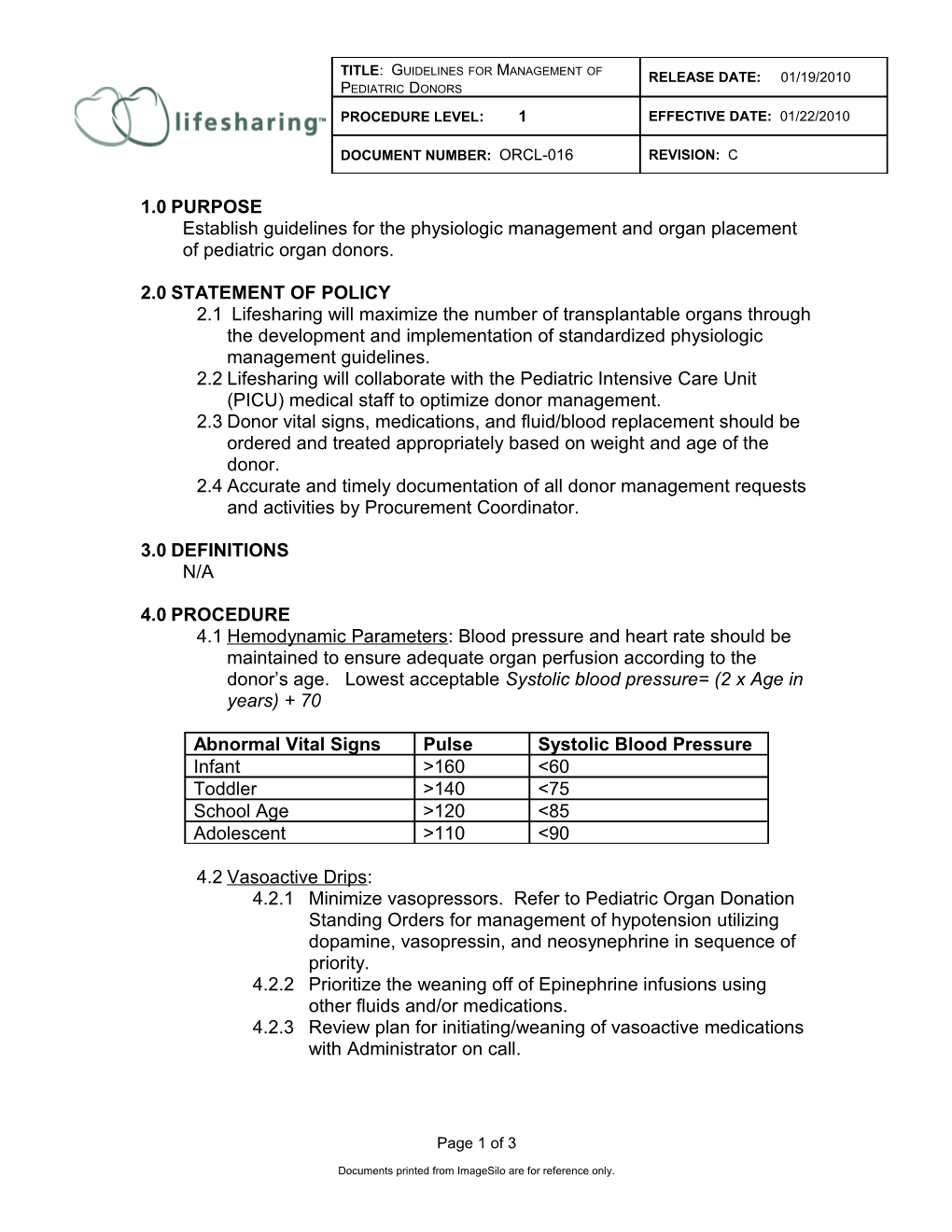 Establish Guidelines for the Physiologic Management and Organ Placement of Pediatric Organ