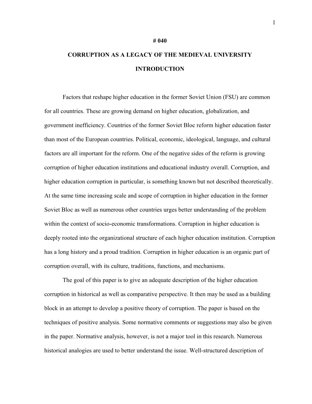 Corruption As a Legacy of the Medieval University