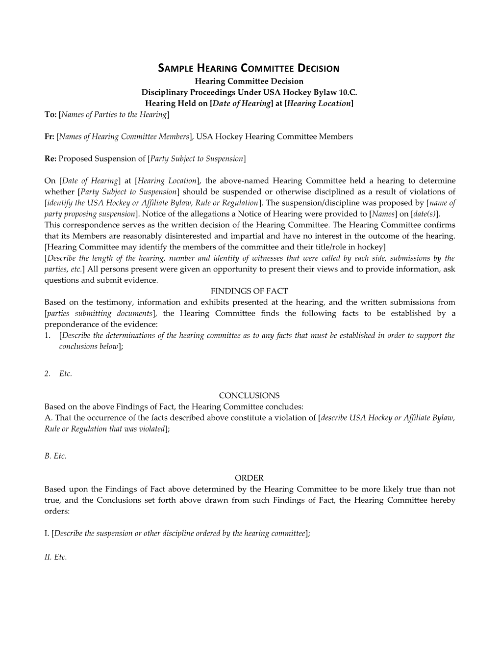 Disciplinary Proceedings Under USA Hockey Bylaw 10.C