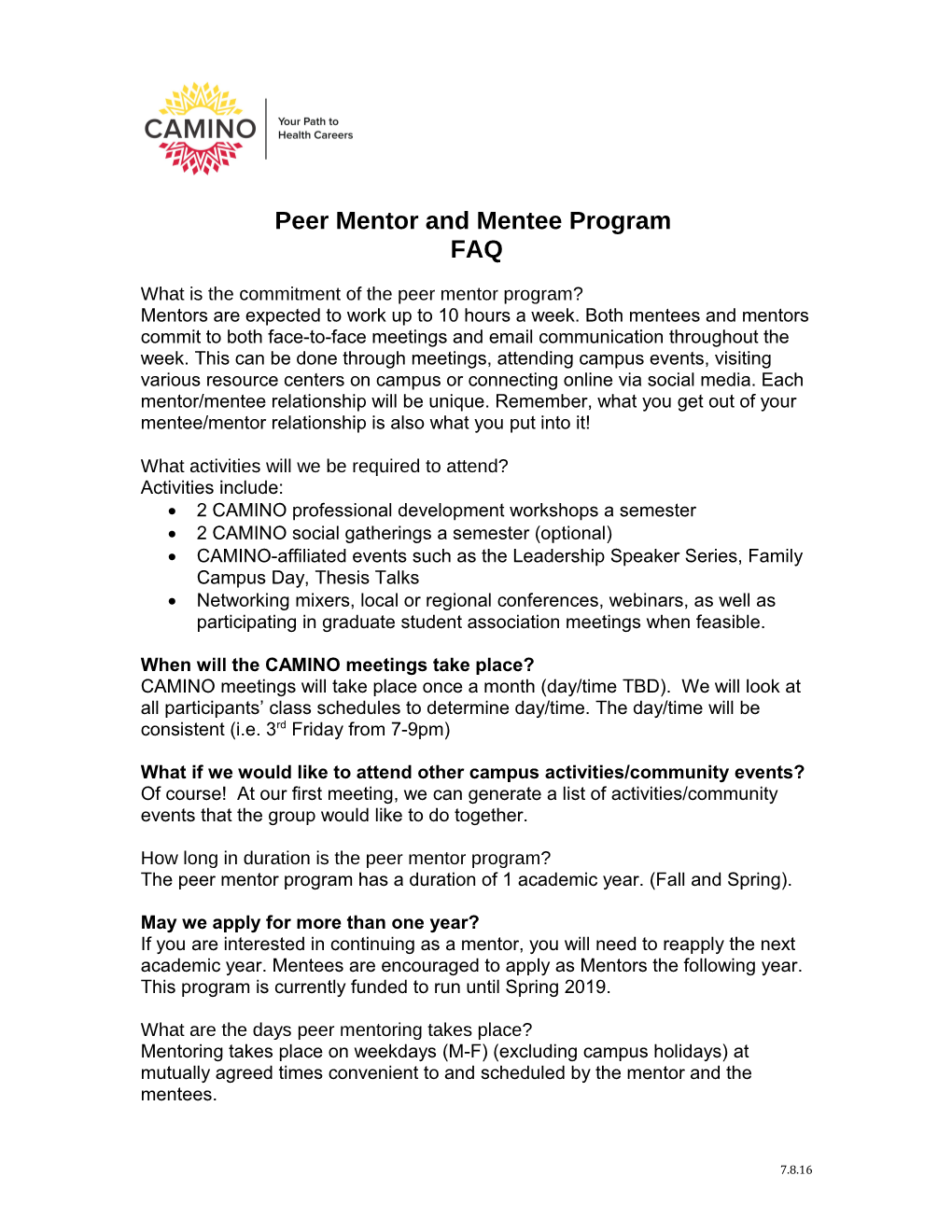 Peer Mentor and Mentee Program