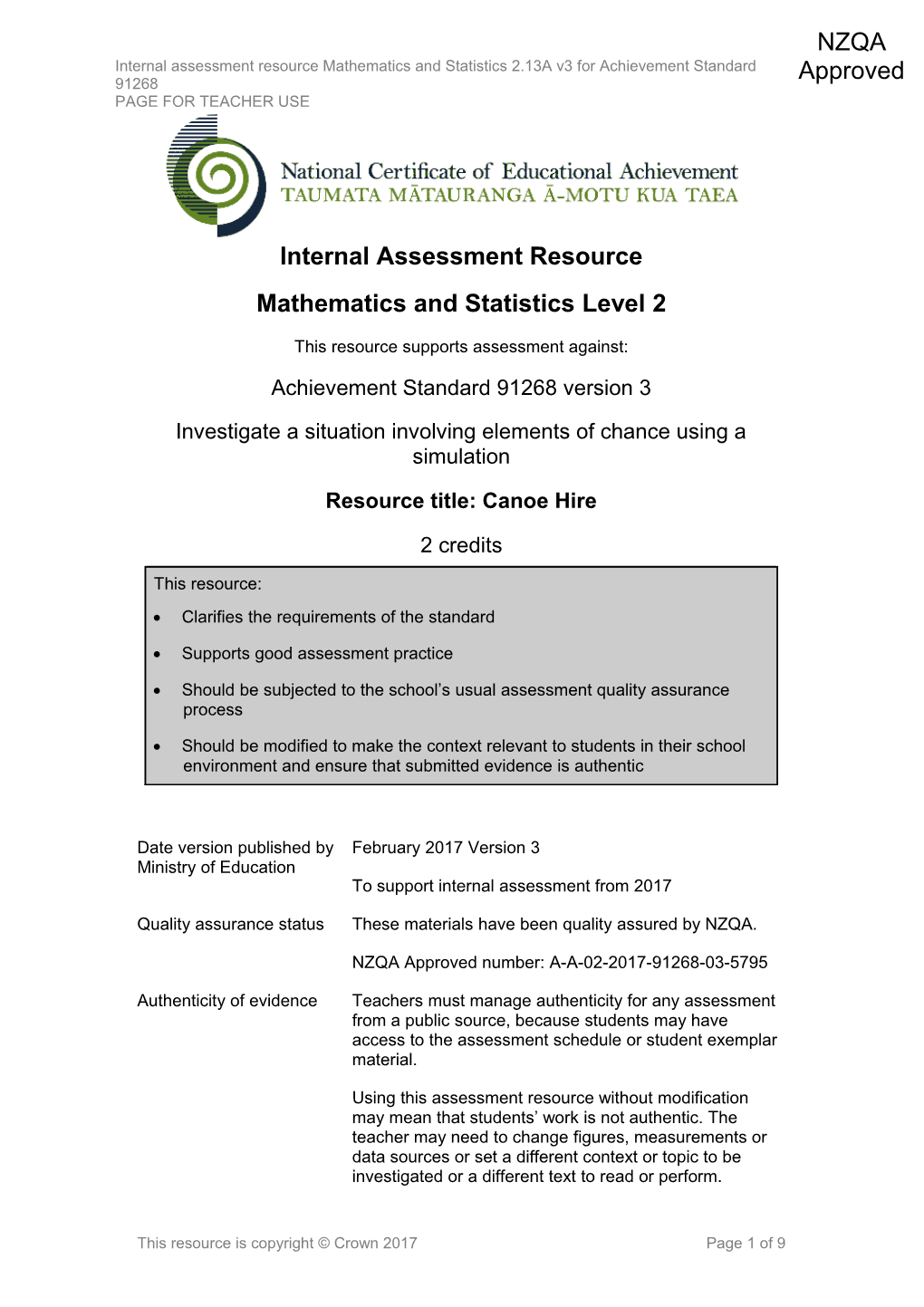 Level 2 Mathematics and Statistics Internal Assessment Resource s2