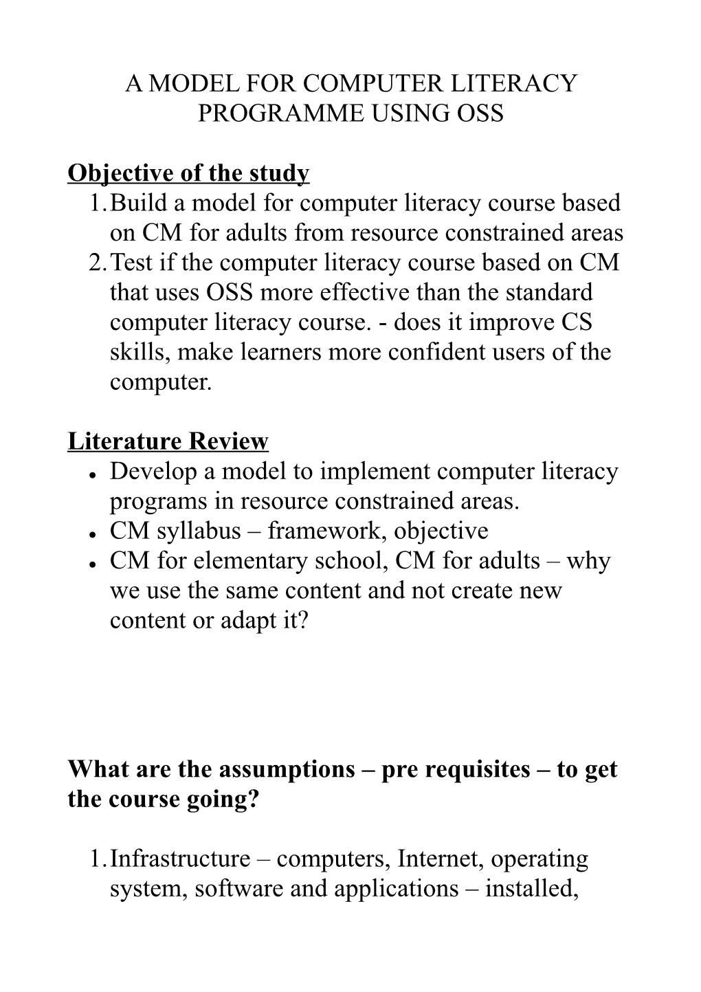 A Model for Computer Literacy Programme Using Oss