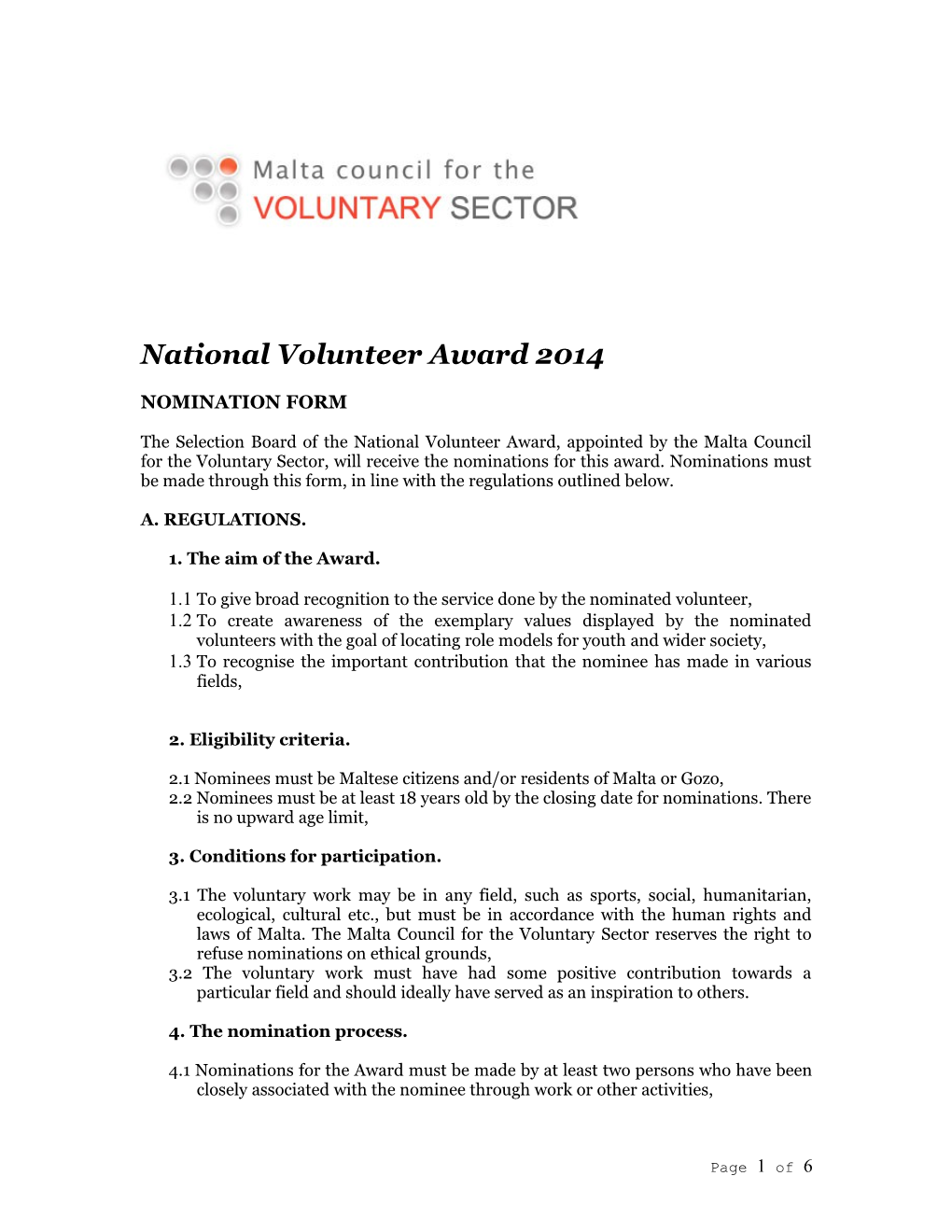 Sos Malta National Volunteer Award