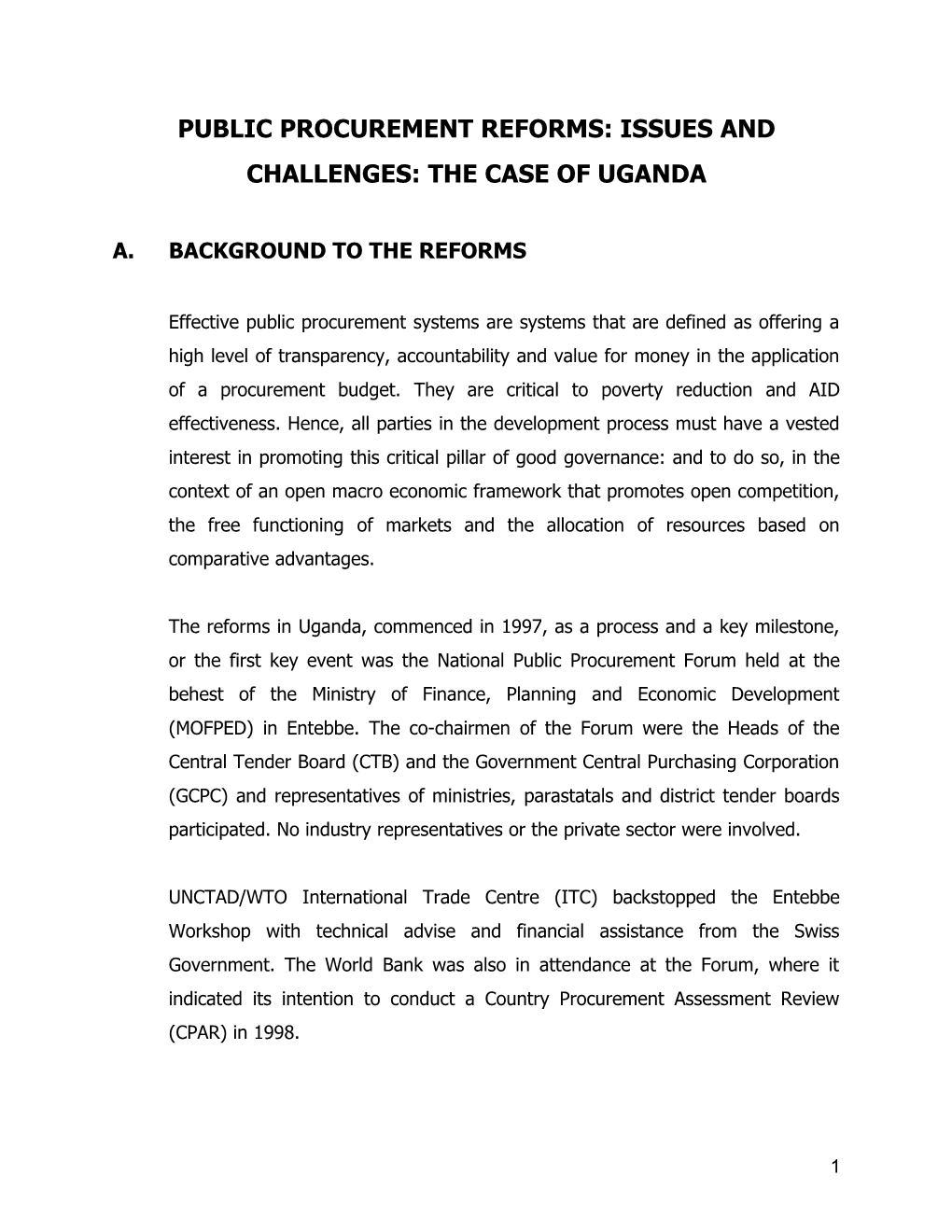 Public Procurement Reforms: Issues And Challenges: The Case Of Botswana