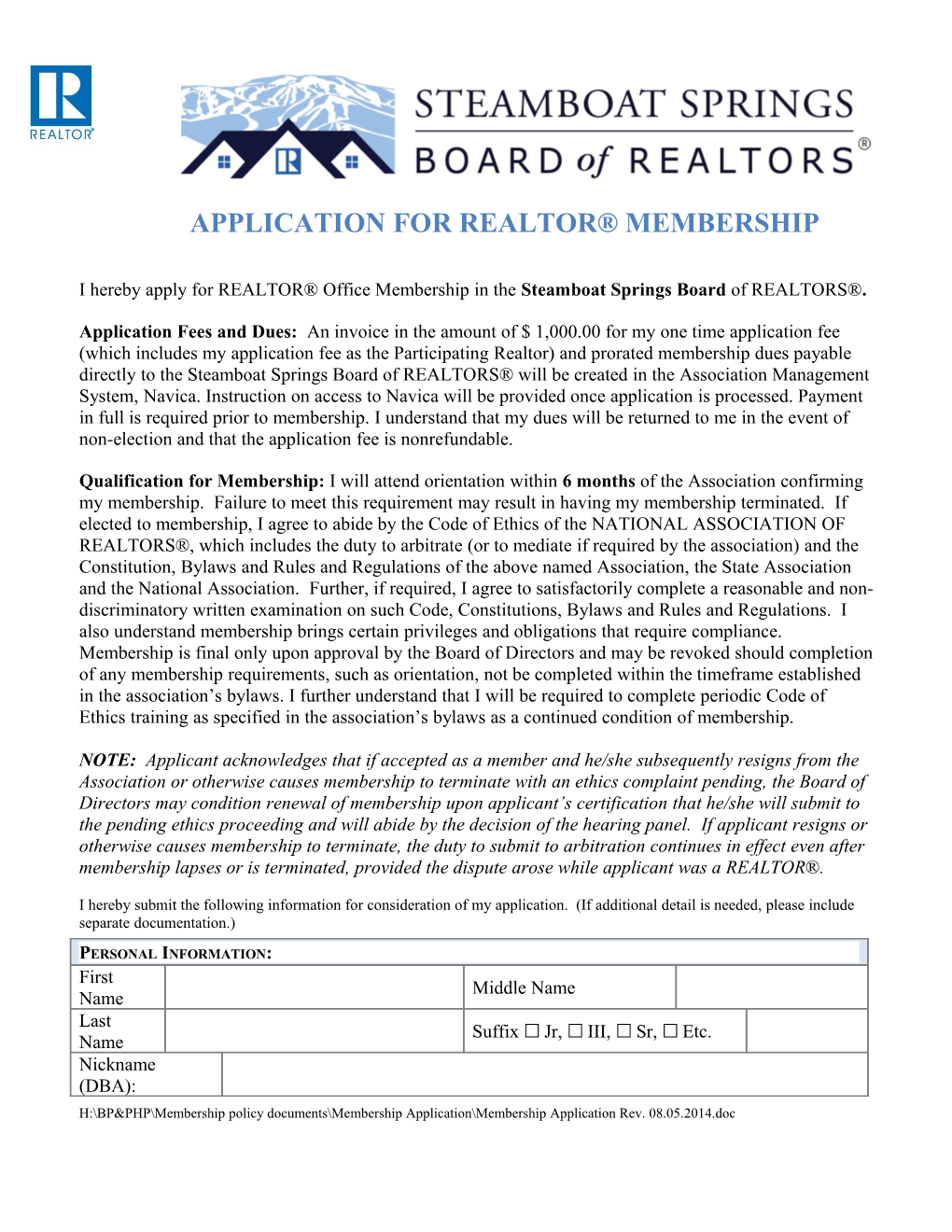 Application for Realtor Membership