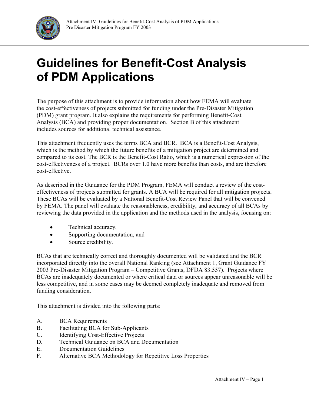 Proposed Guidelines for BCA Evaluation of PDM Applications