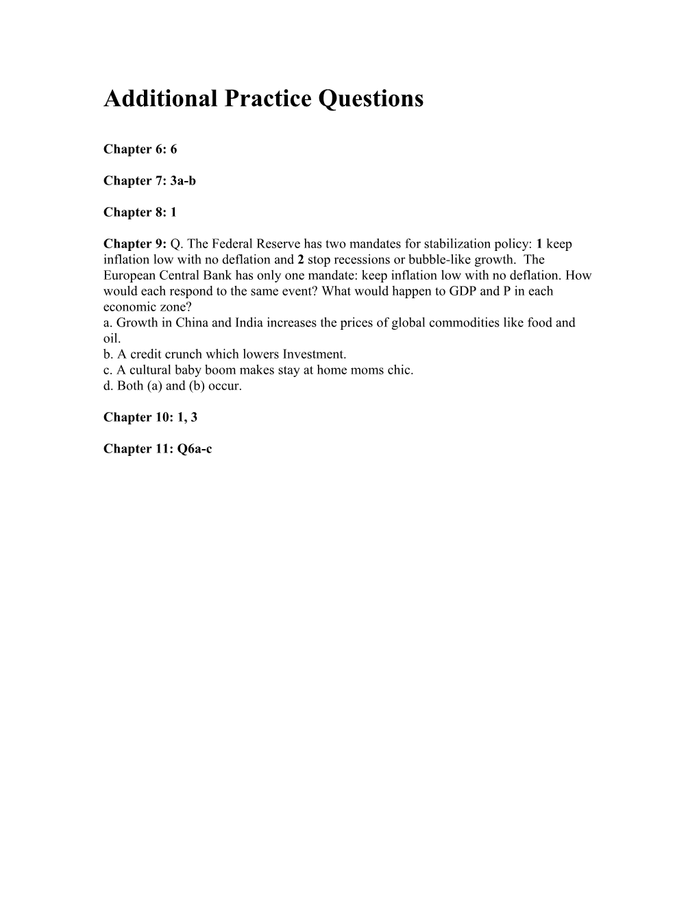 Additional Practice Questions