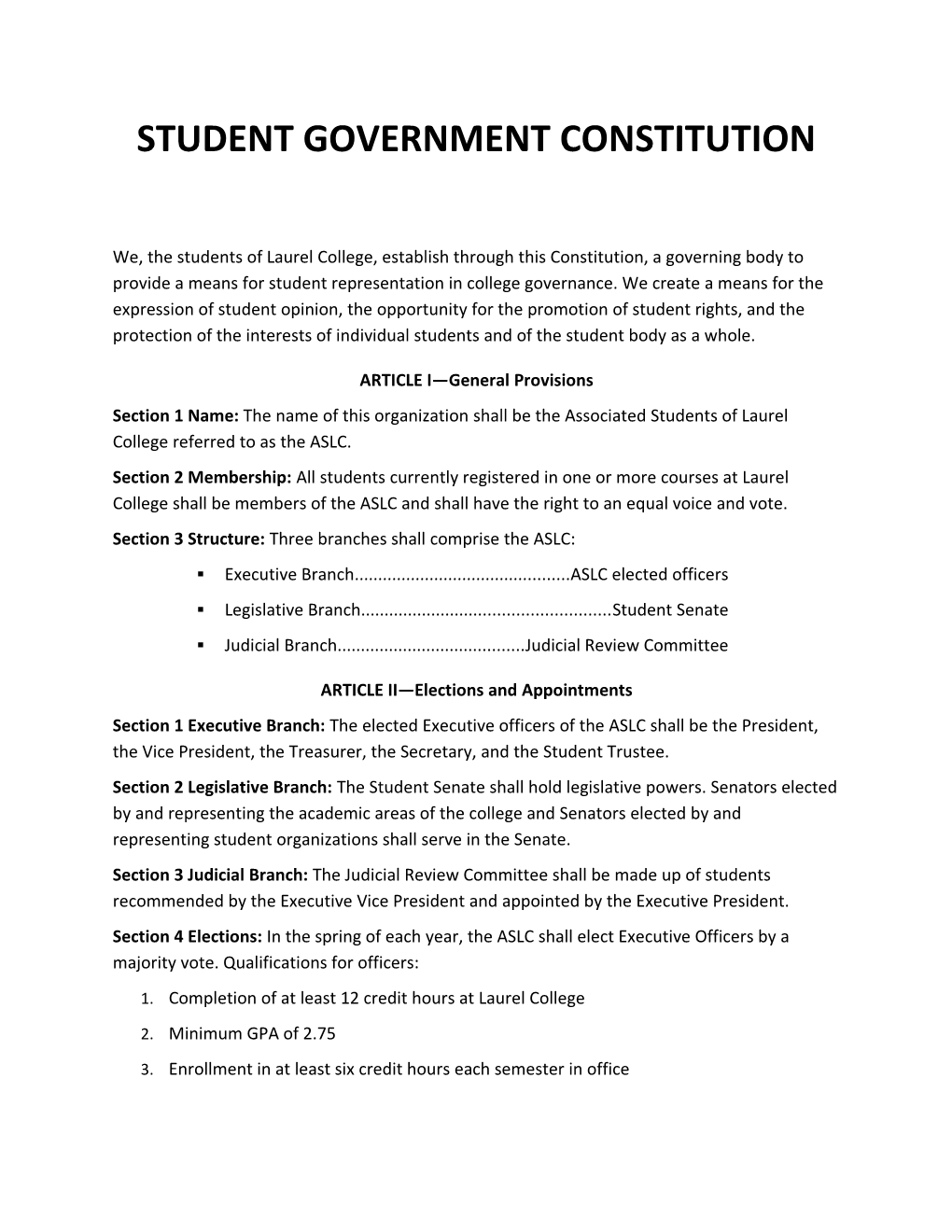 Student Government Constitution