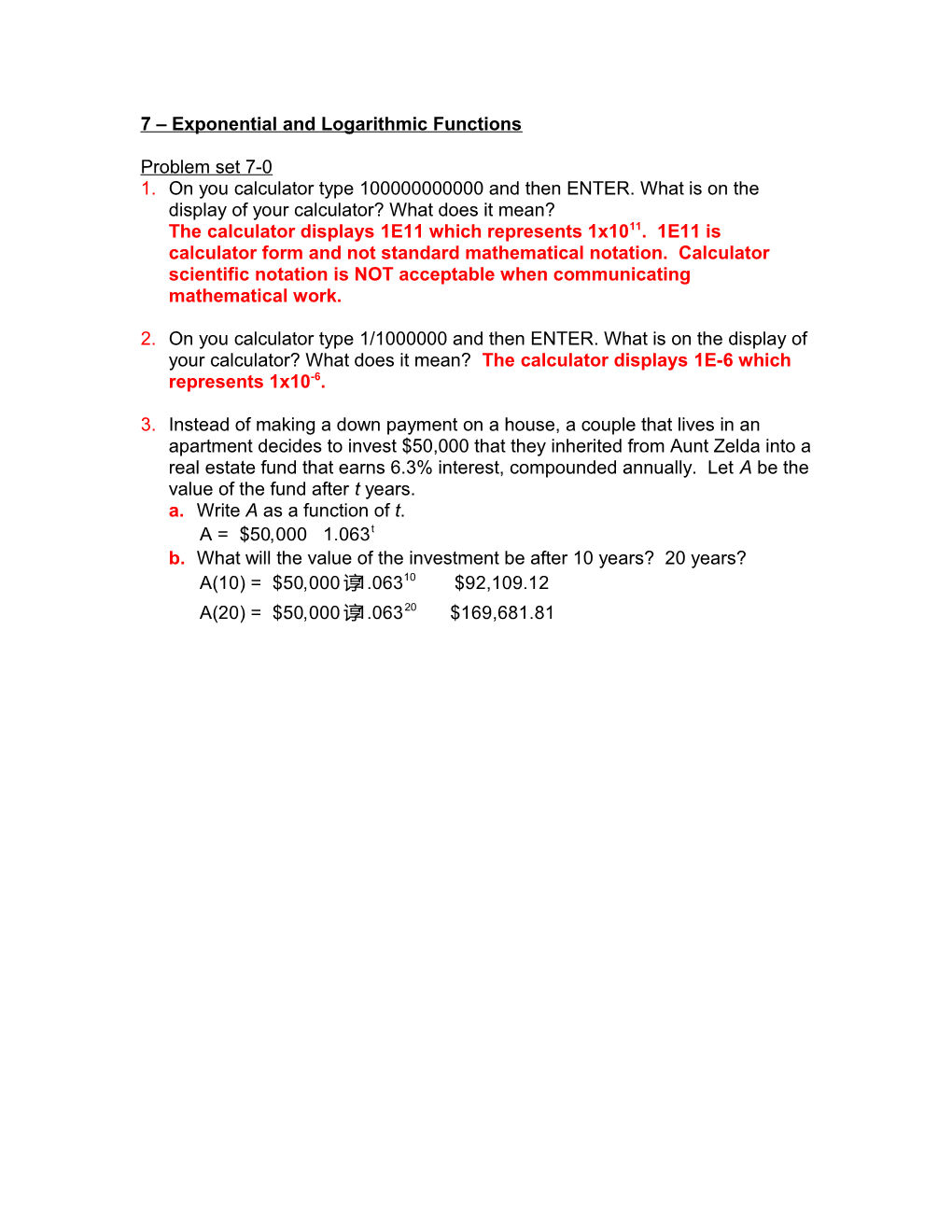 7 Exponential and Logarithmic Functions