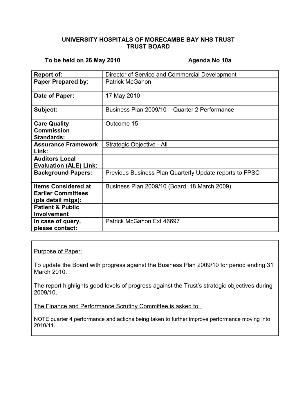 Style of Reports for Trust Board Meetings s1