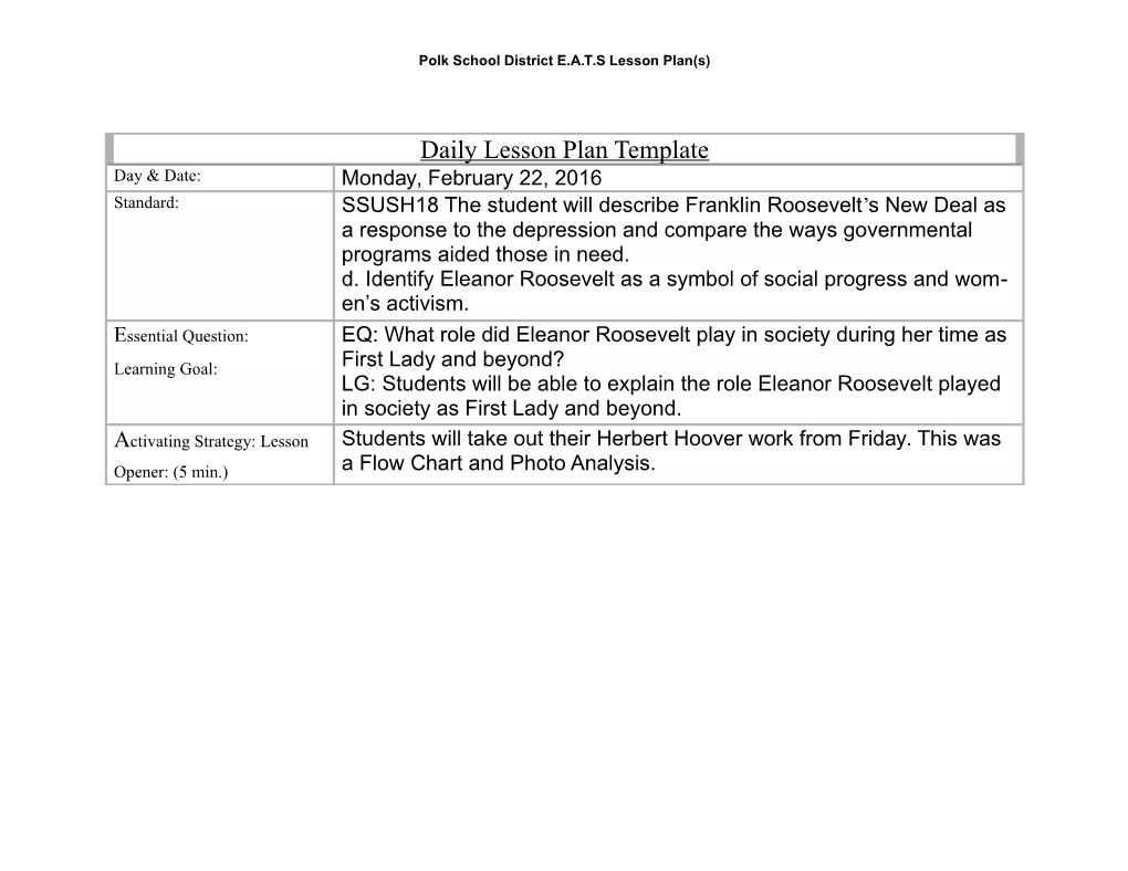 Polk School District E.A.T.S Lesson Plan(S)