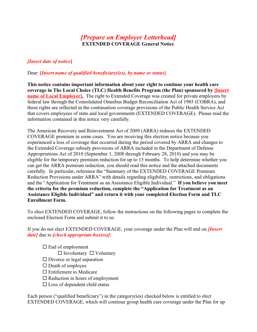 Prepare on Employer Letterhead