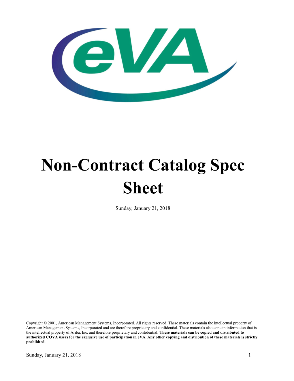 Non-Contract Catalog Spec Sheet