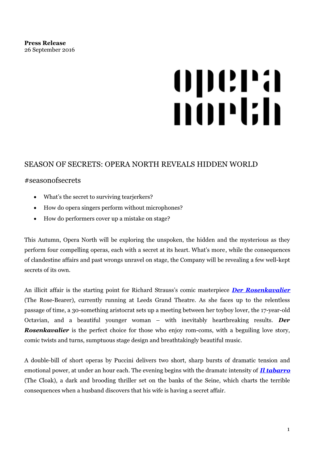 Season of Secrets: Opera North Reveals Hidden World