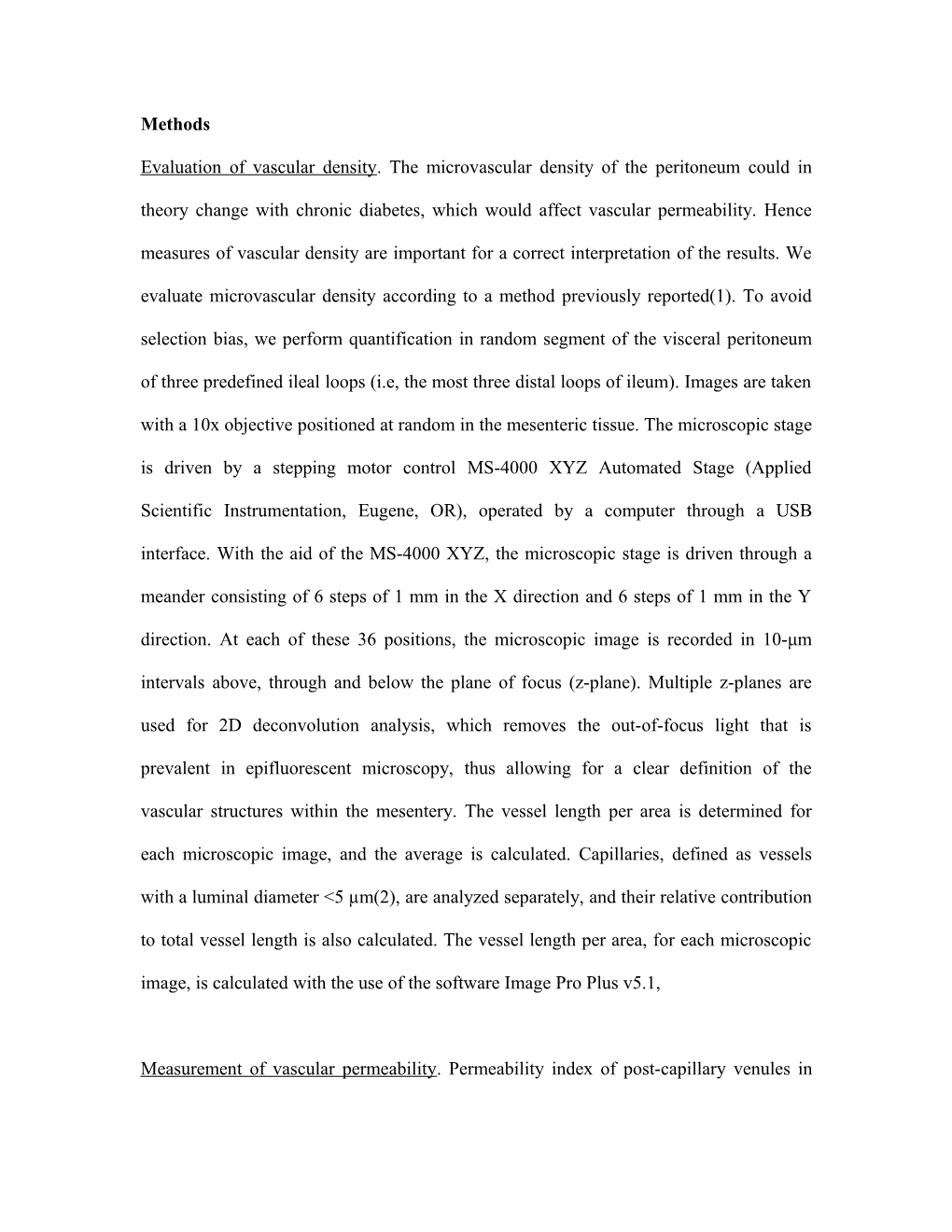 Measurement of Vascular Permeability. Permeability Index of Post-Capillary Venules in Aging