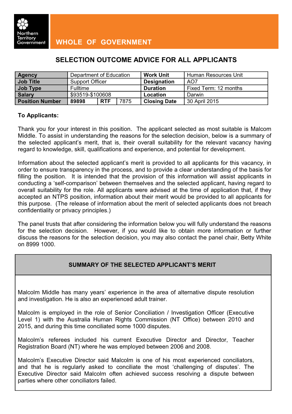 Selection Outcome Advice for All Applicants