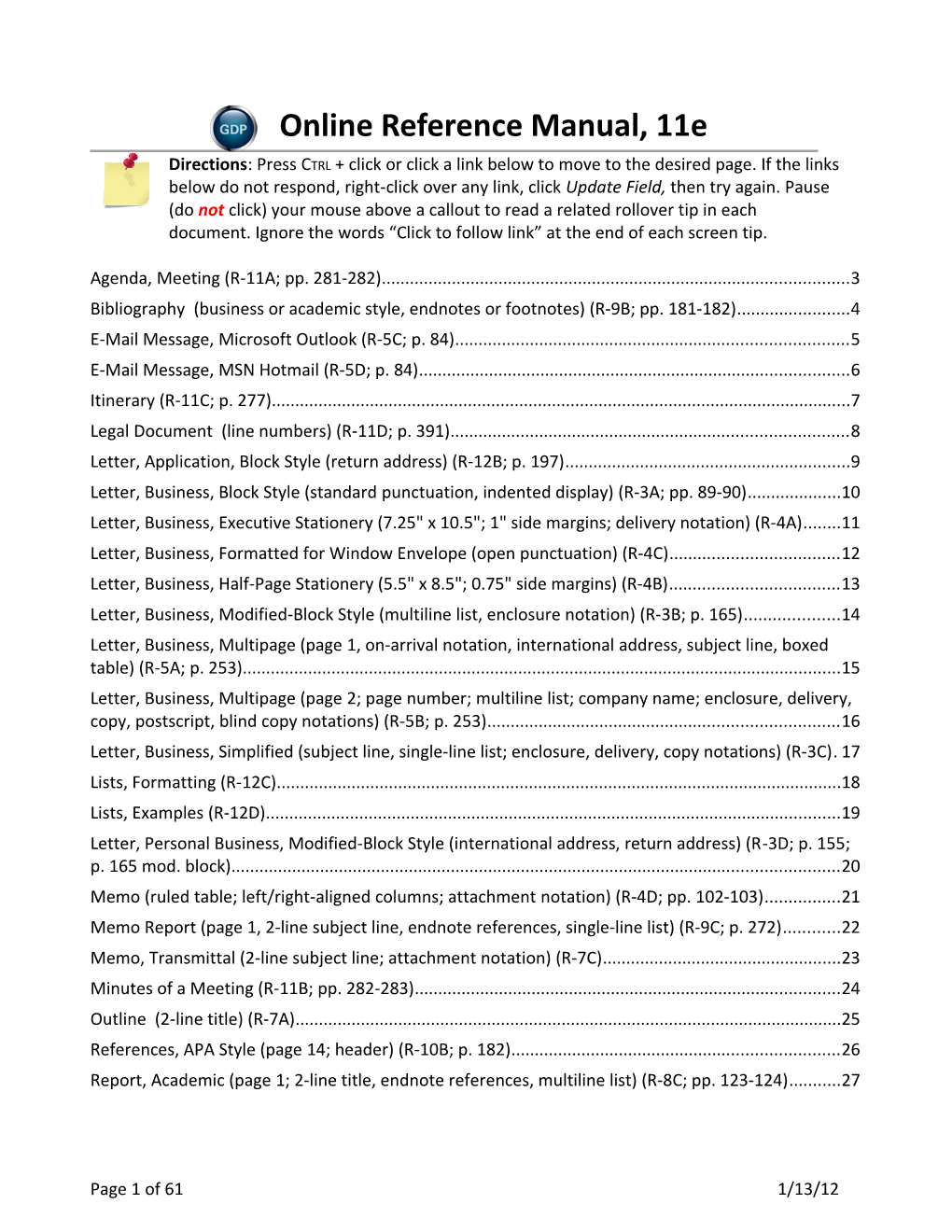 Online Reference Manual, 11E