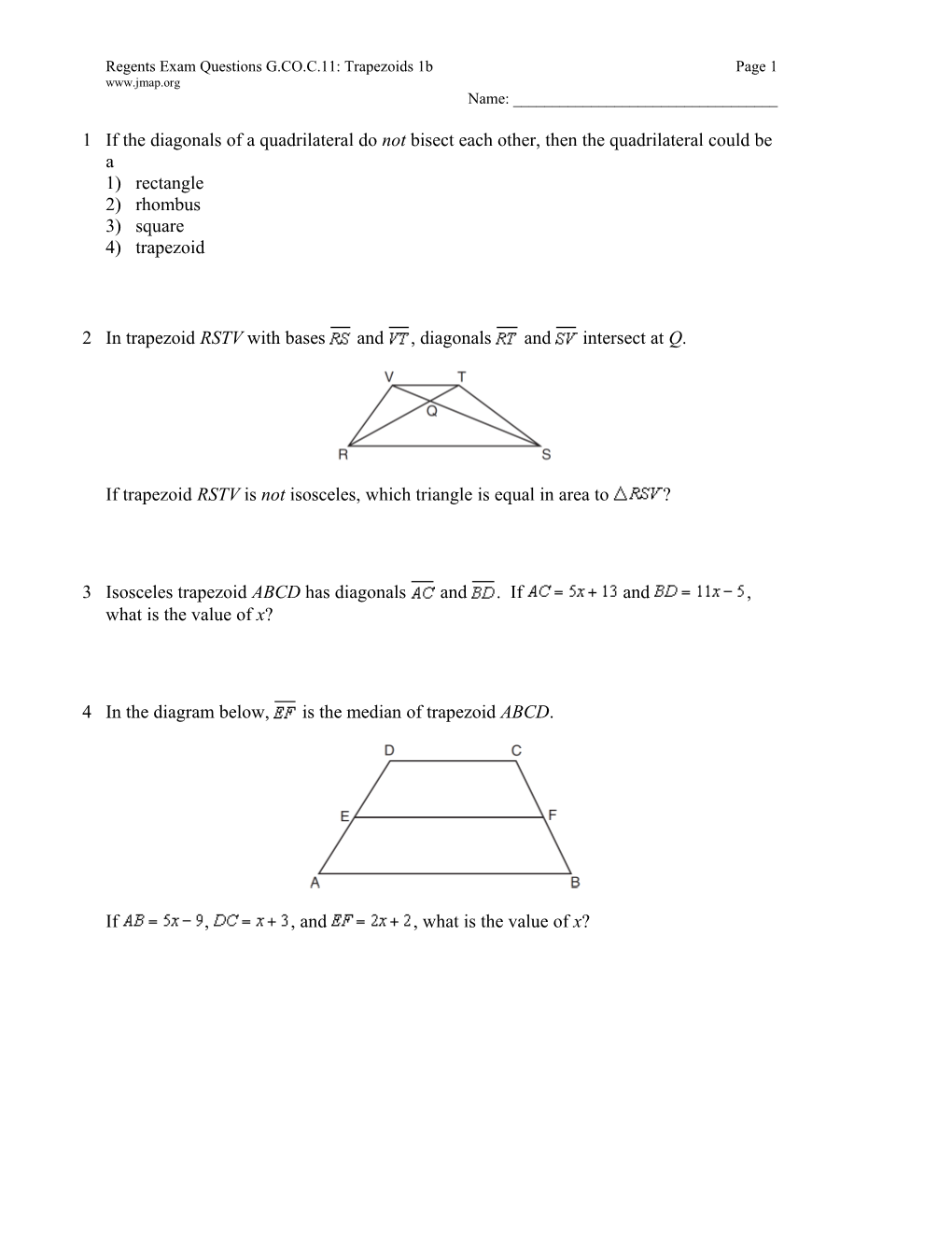 Regents Exam Questions G.CO.C.11: Trapezoids 1B Page 4