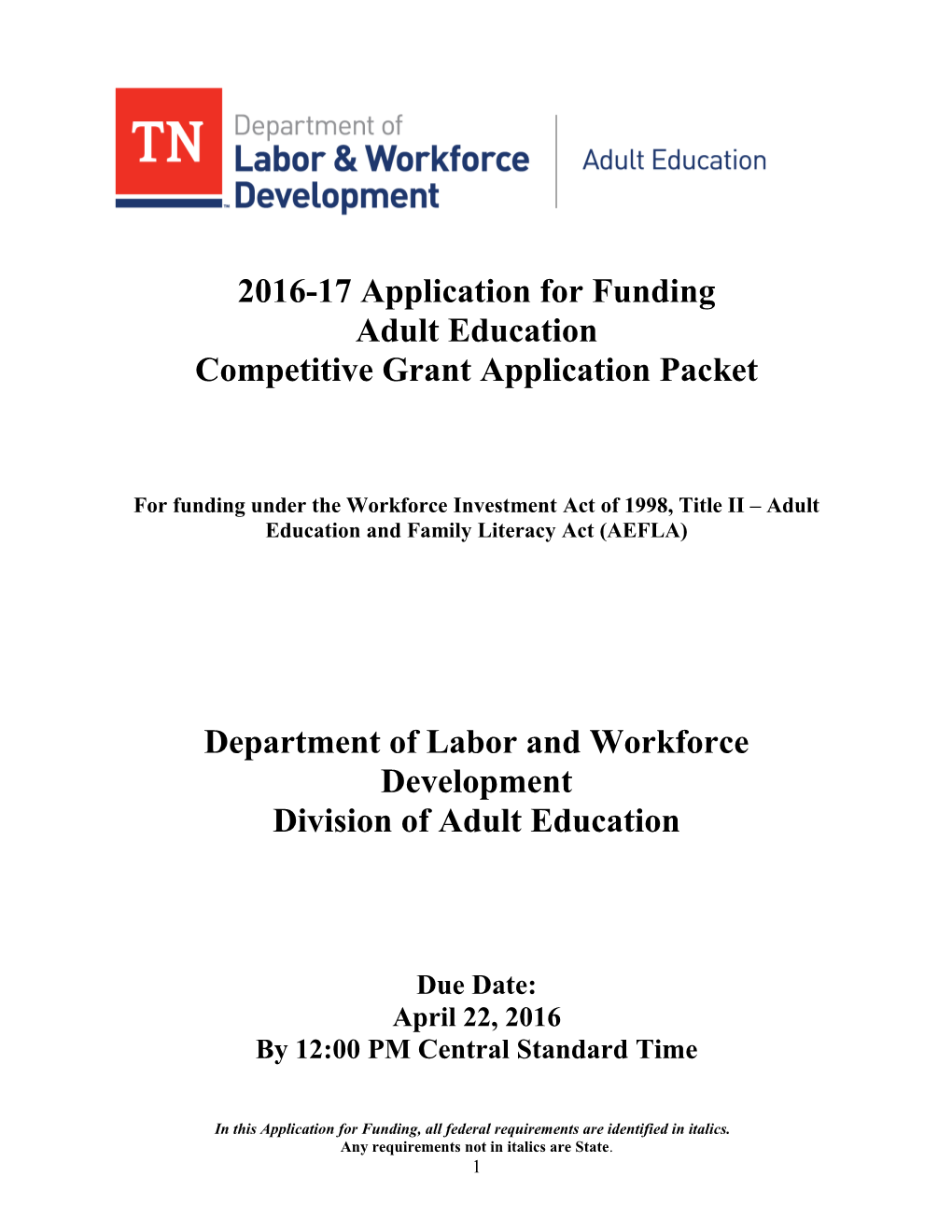 Tennessee Department Of Labor And Workforce Education,