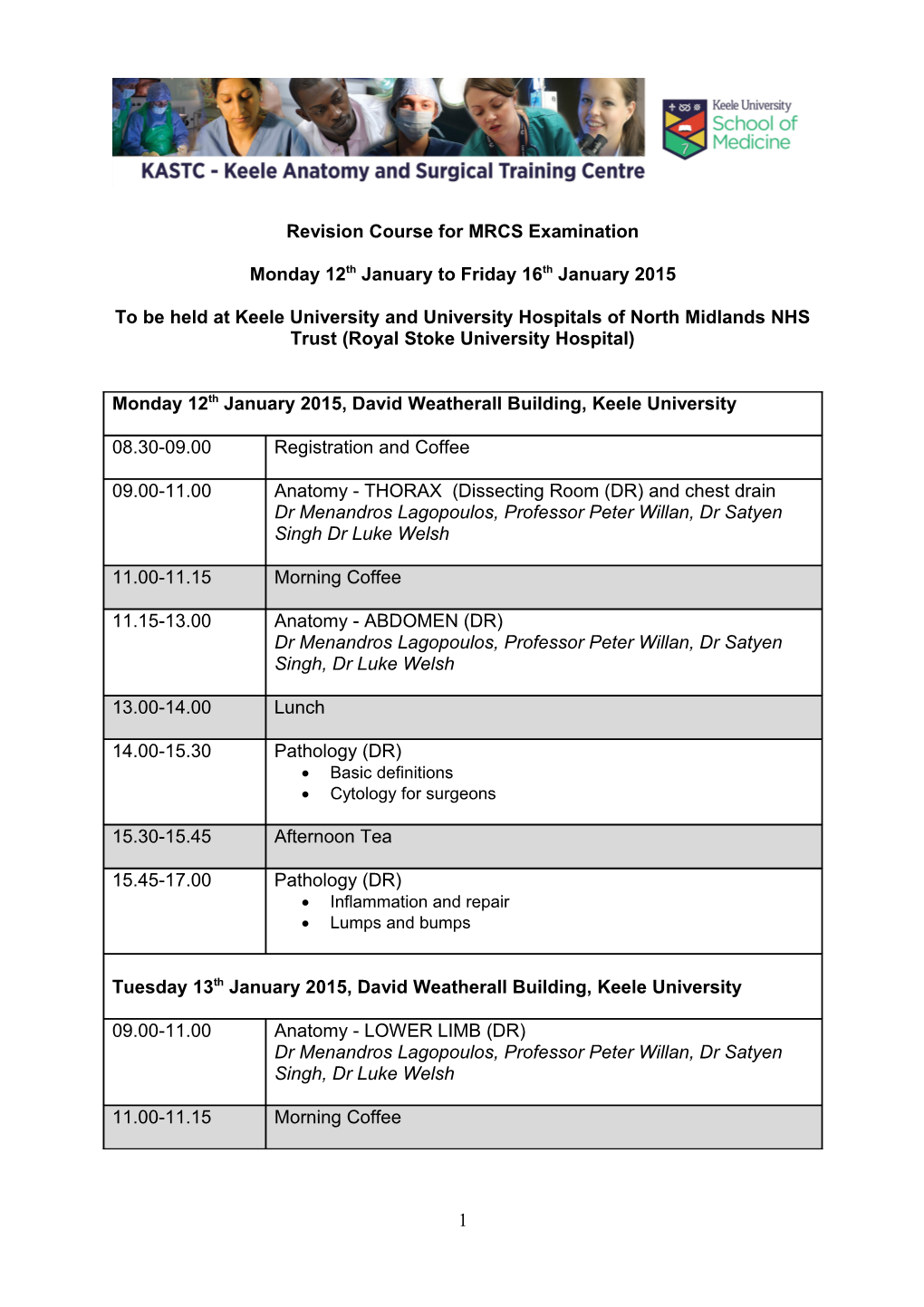 Revision Course for MRCS Examination