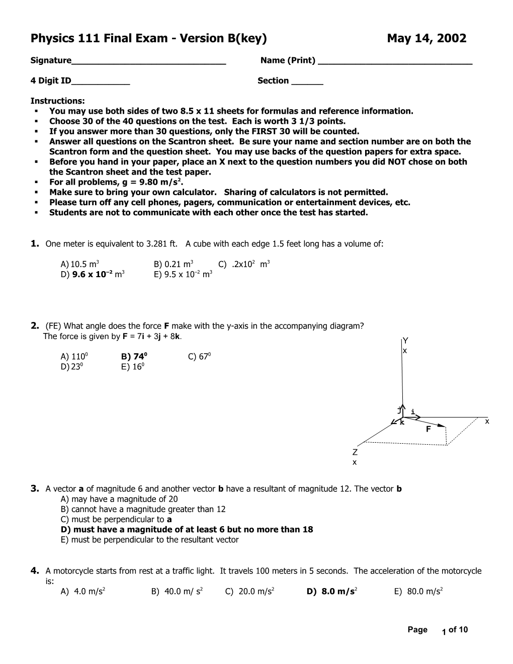 Phyus 111 Final Exam s1