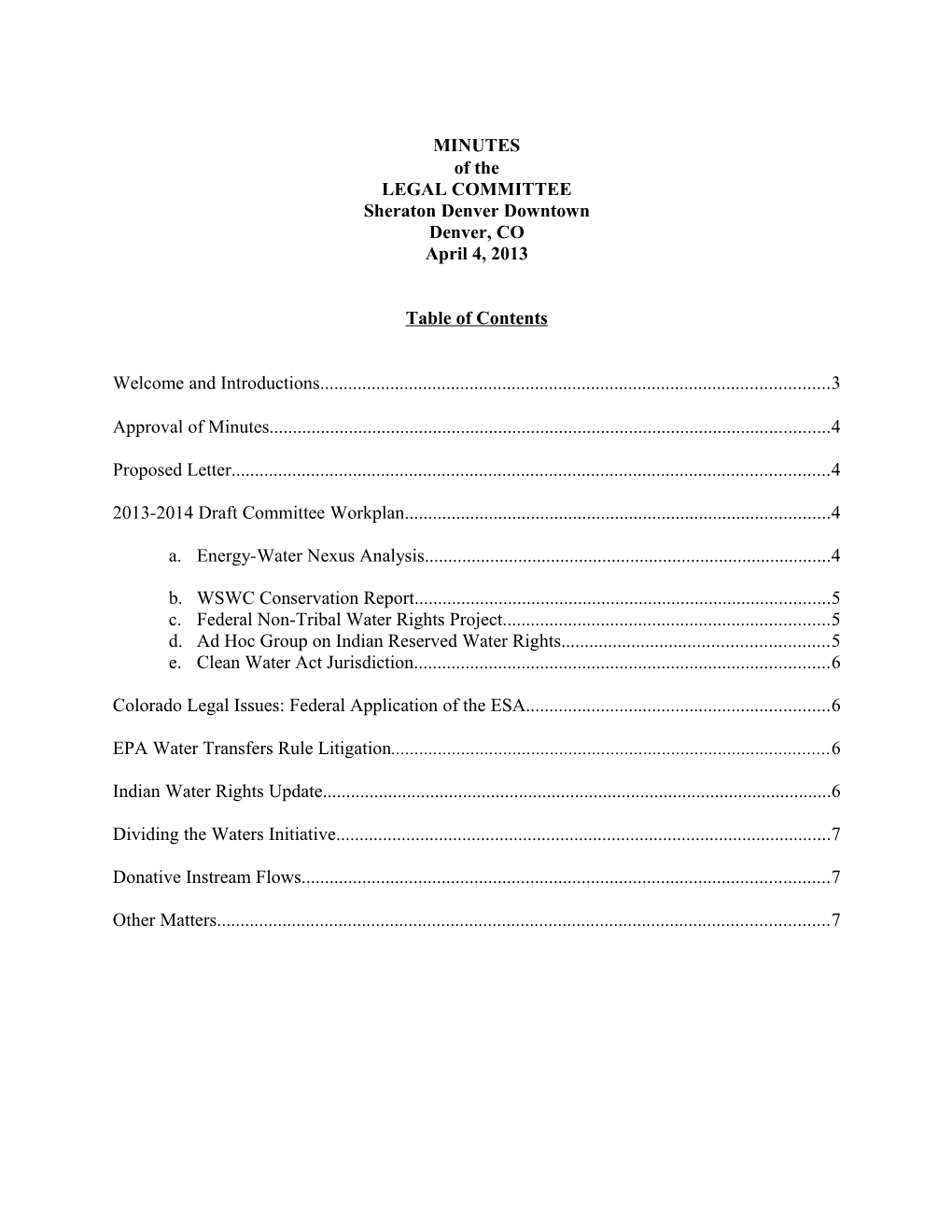 Minutes of the Water Resources Committee