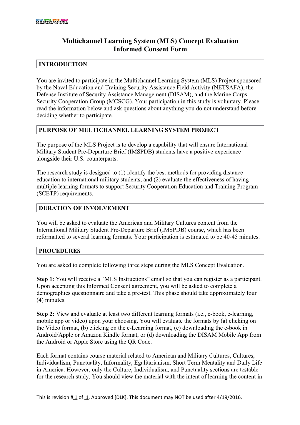 MLS Evaluation Informed Consent