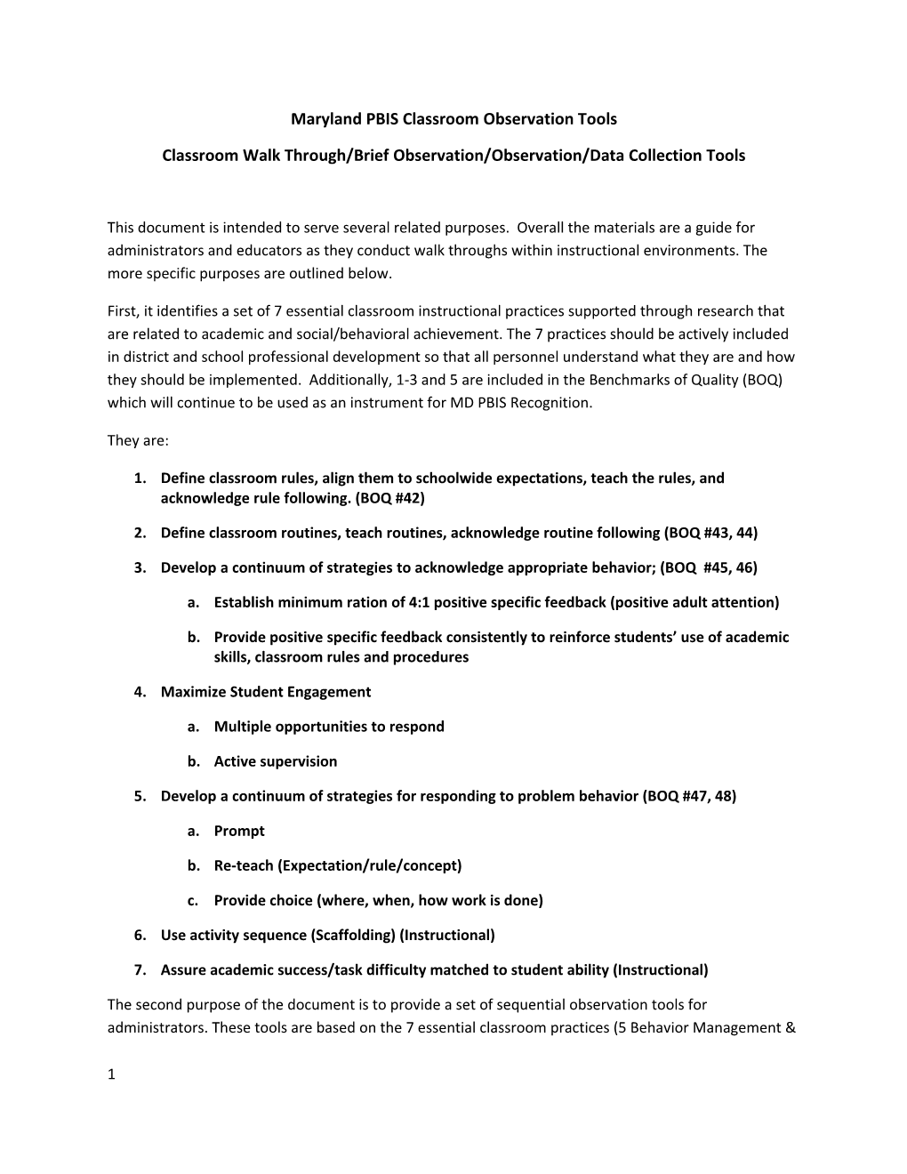 Classroom Walk Through/Brief Observation/Observation/Data Collection Tools