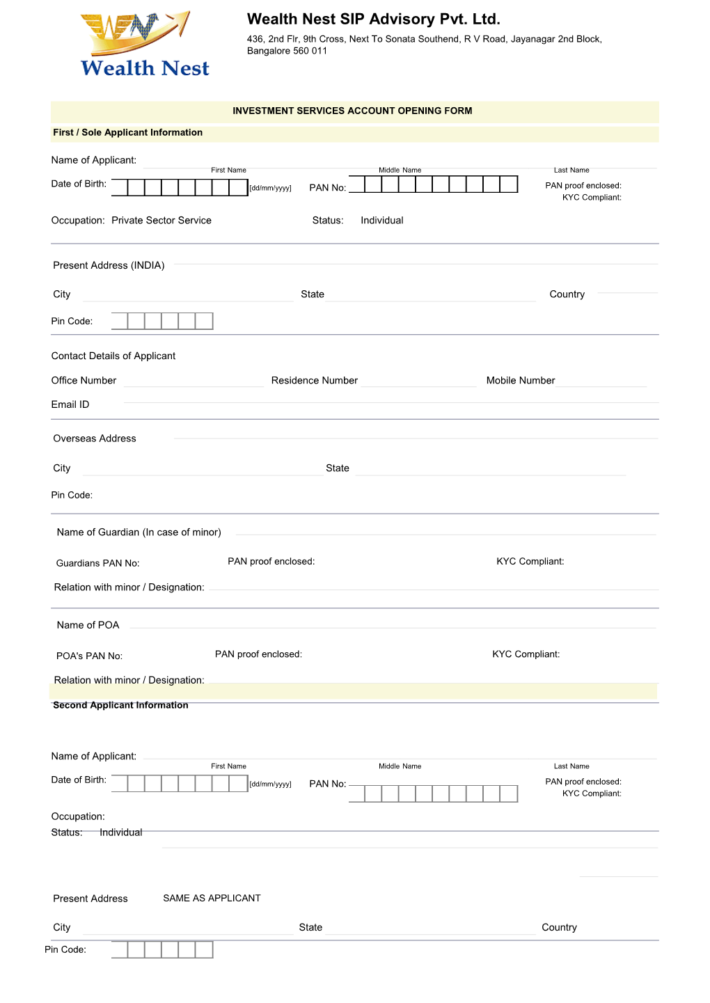 Investment Services Account Opening Form