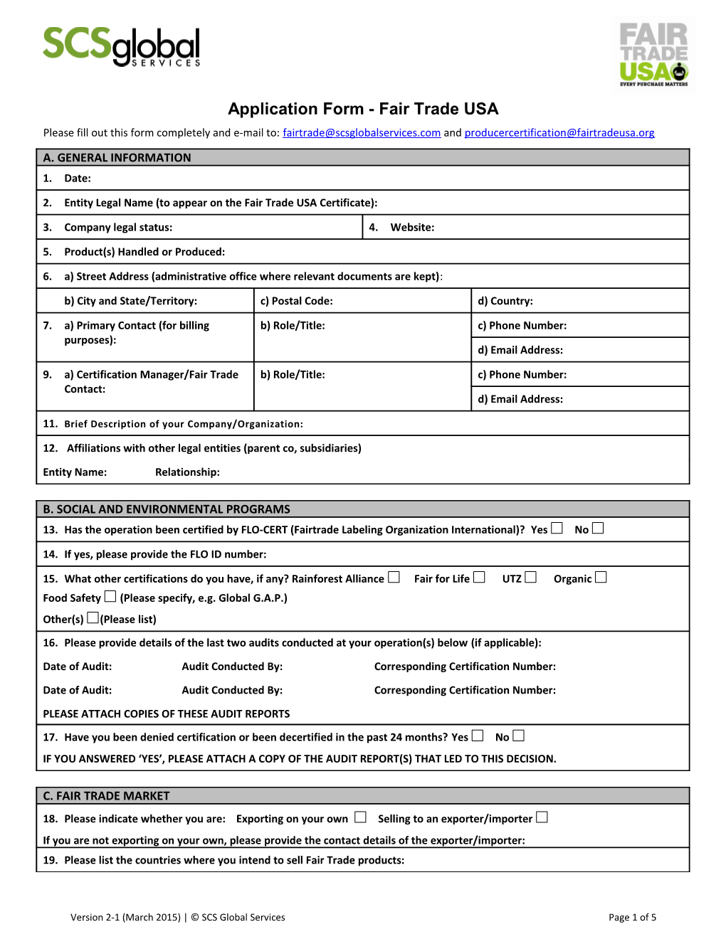 Application Form - Fair Trade USA