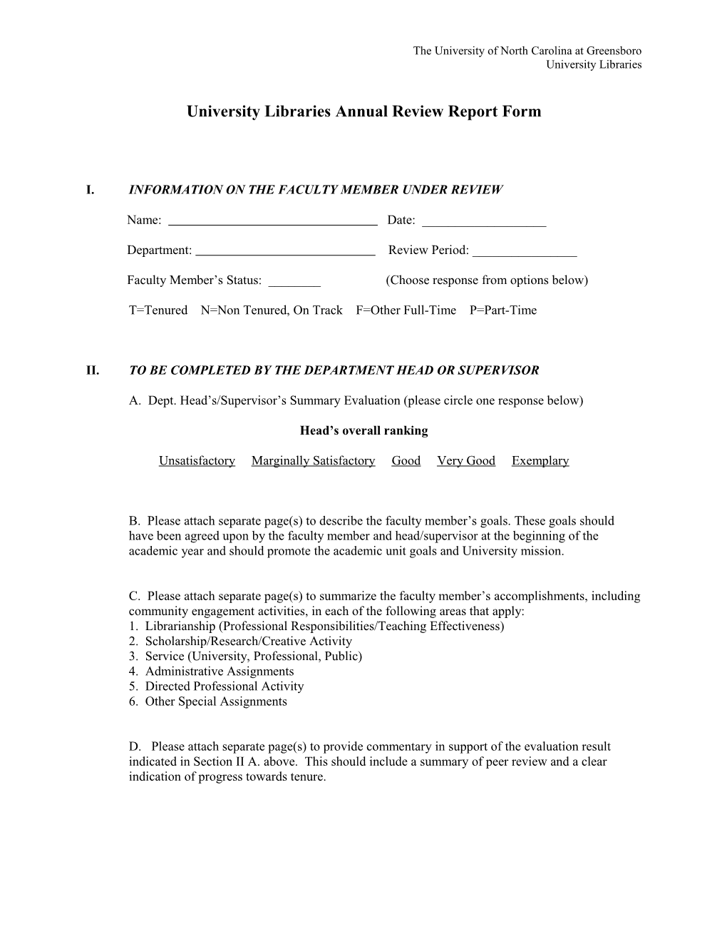 UNCG Report Form, University Libraries (Word)