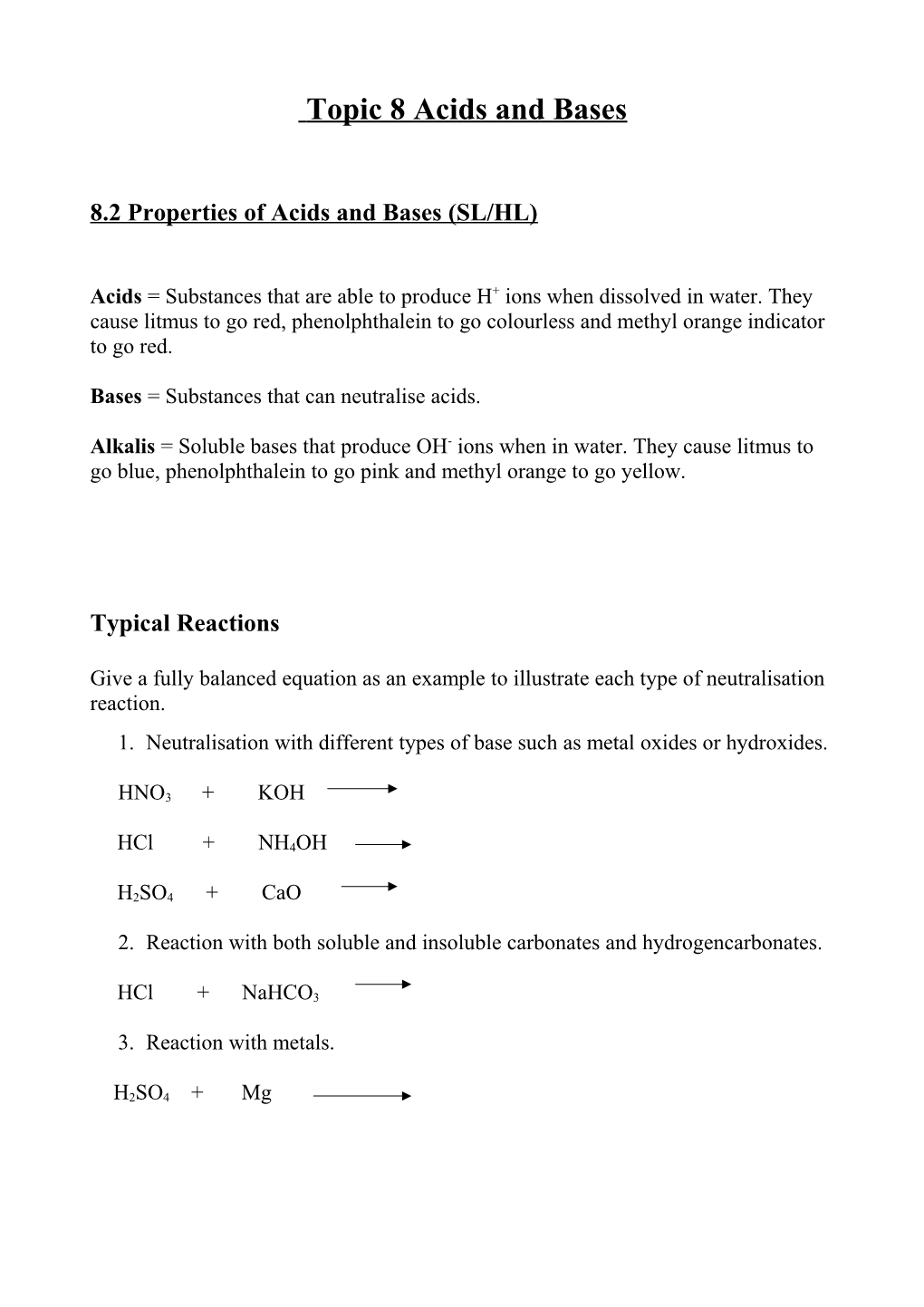 Topic 9 Acids and Bases