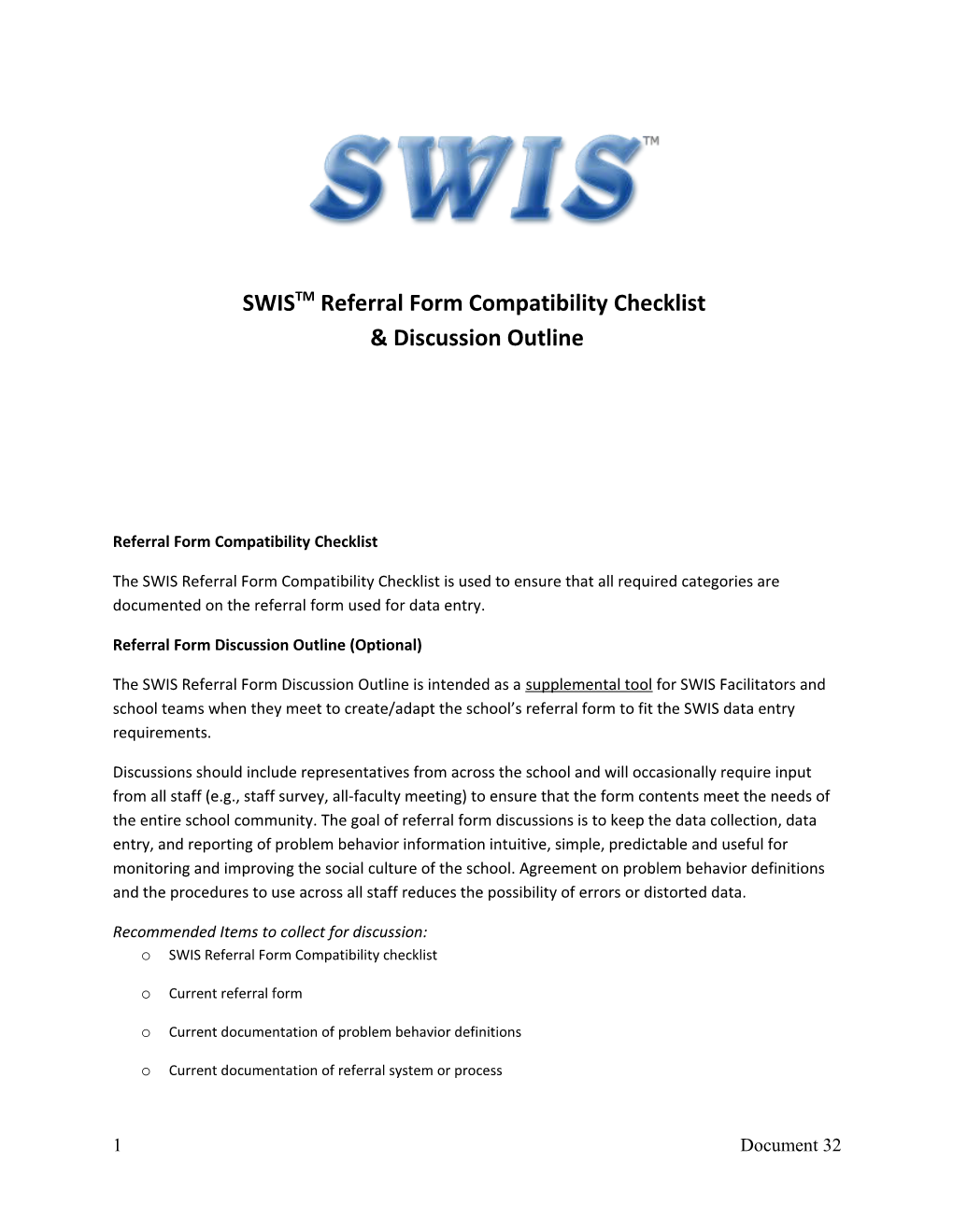 Referral Form Compatibility Checklist