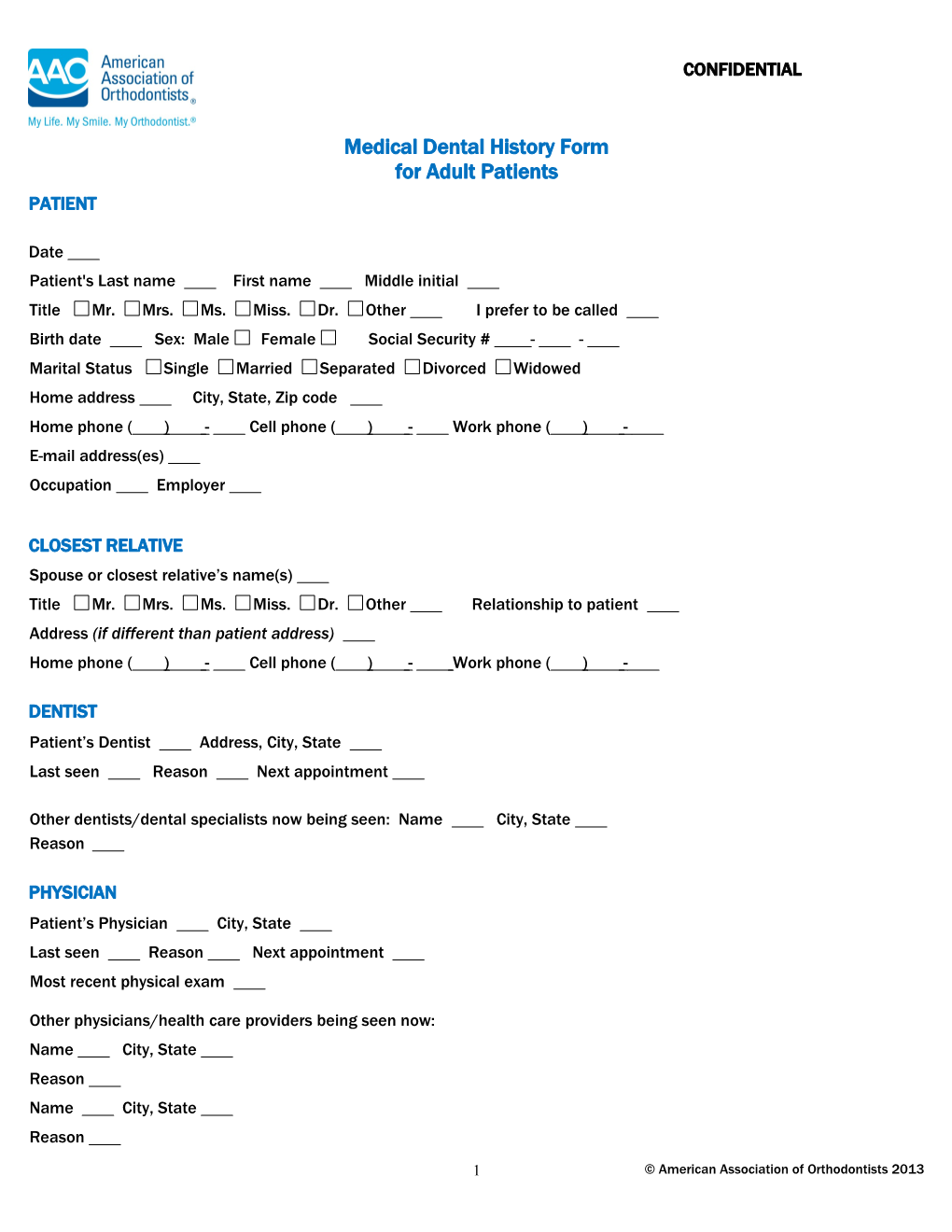 Medical Dental History Form