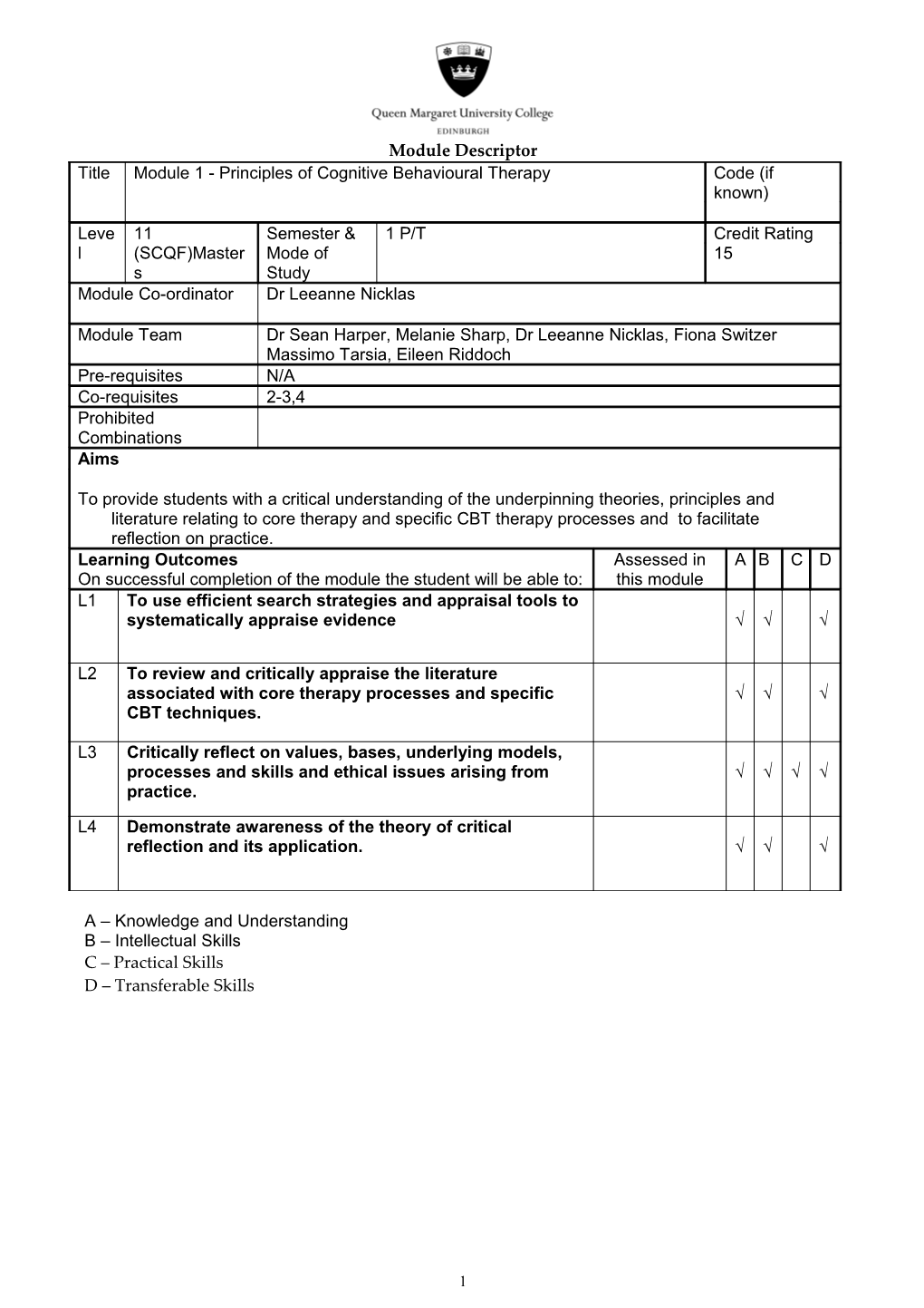 Module 1- Principles of Cognitive Behavioural Therapy