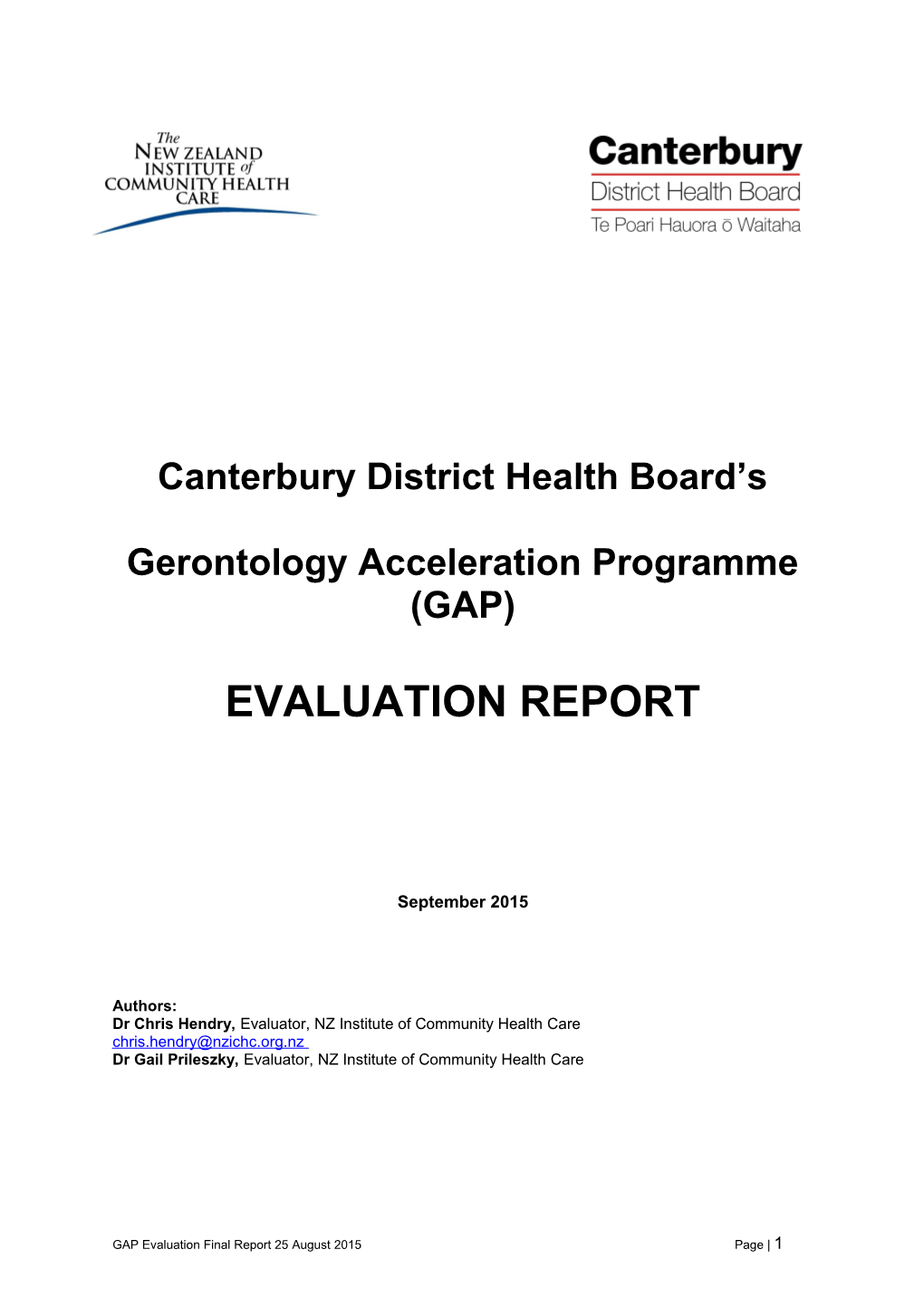 Canterbury District Health Board S Gerontology Acceleration Programme (GAP) Evaluation Report