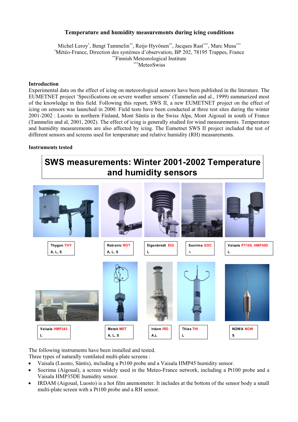 Temperature and Humidity Measurements During Icing Conditions