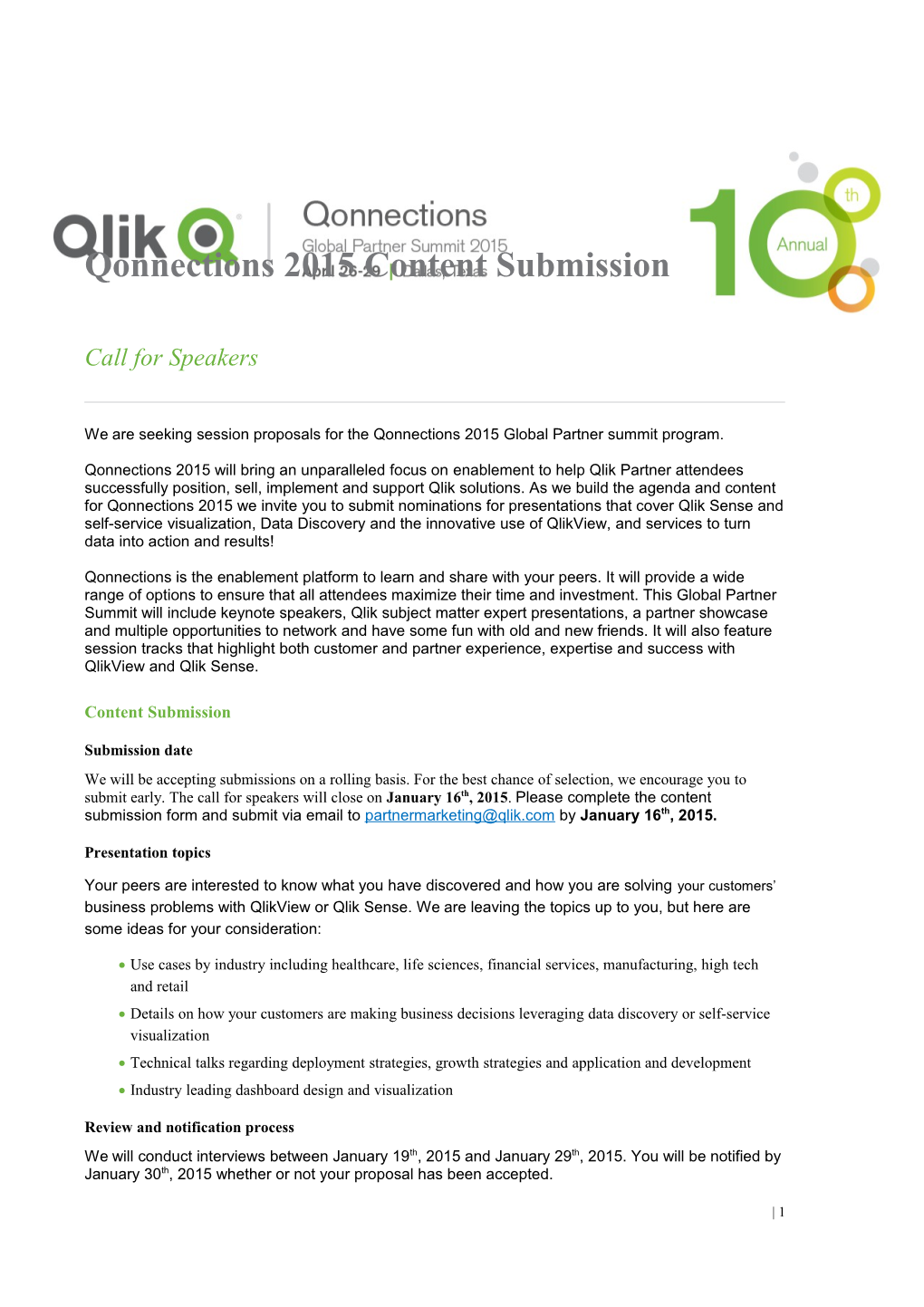 Qonnections 2015 Content Submission