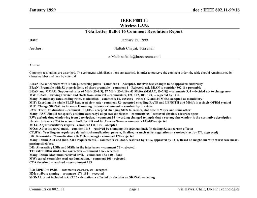 Tga Letter Ballot 16 Comment Resolution Report