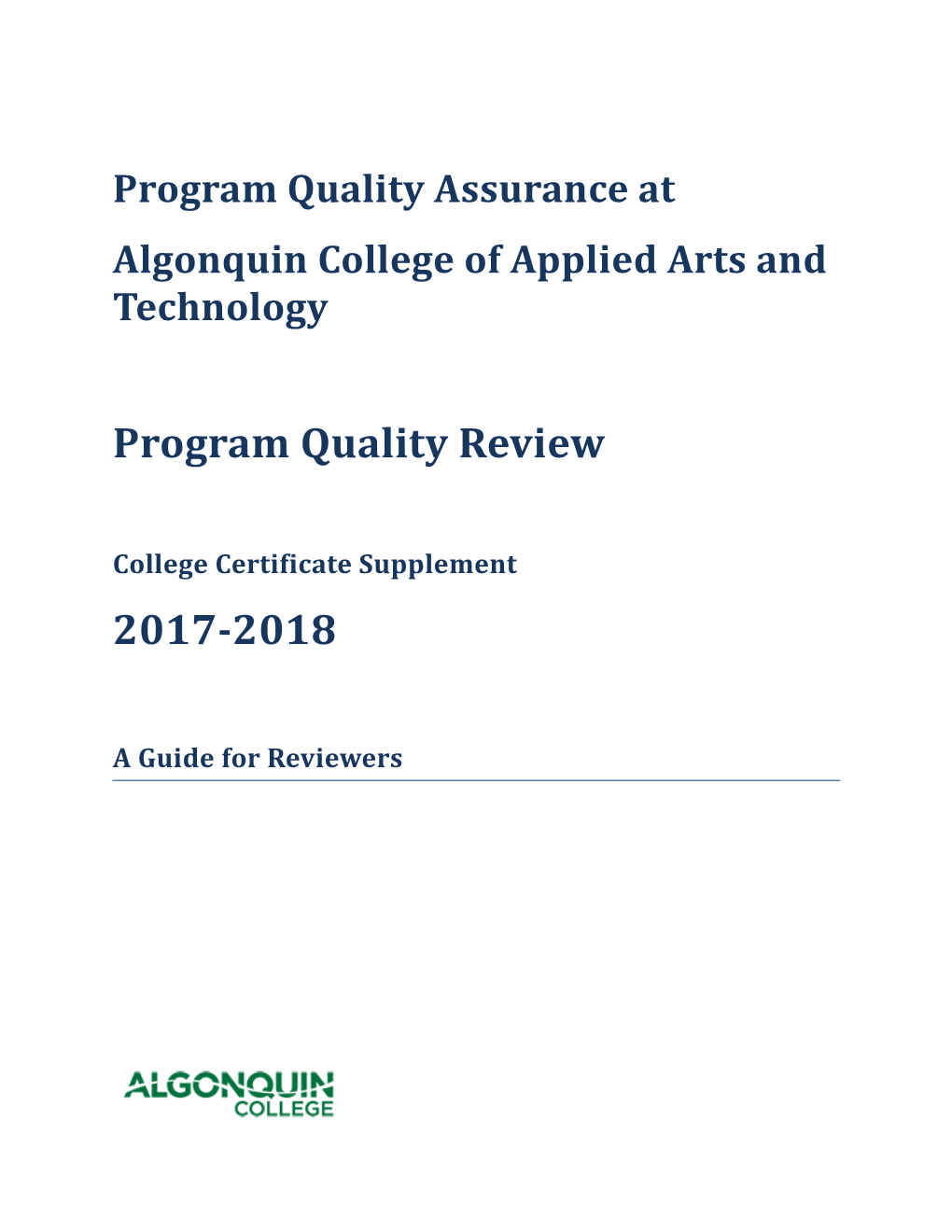 Program Quality Assurance at Algonquin College of Applied Arts and Technology s1