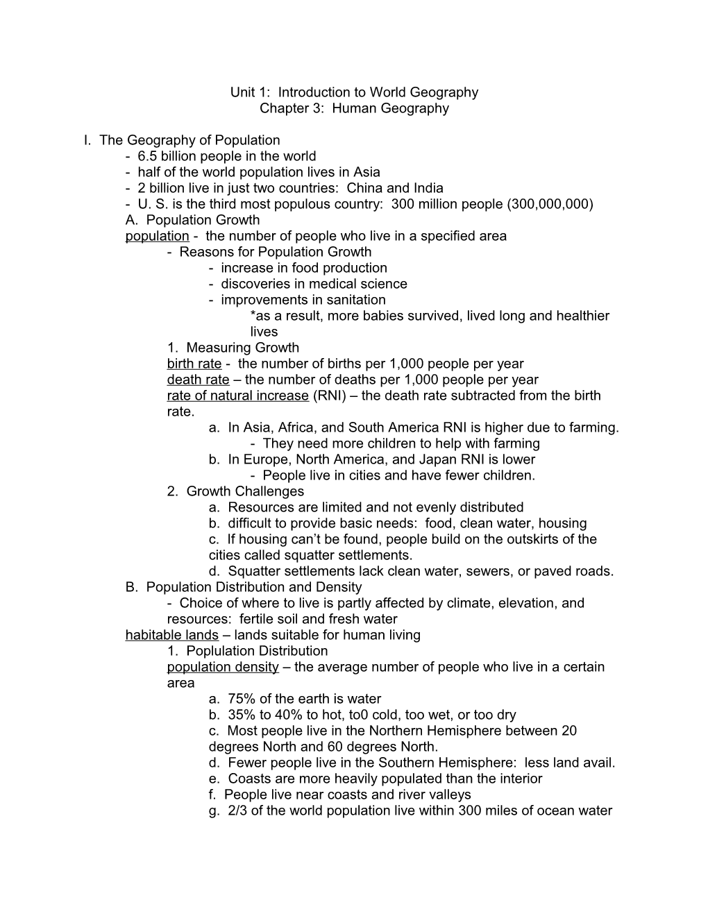 Unit 1: Introduction to World Geography