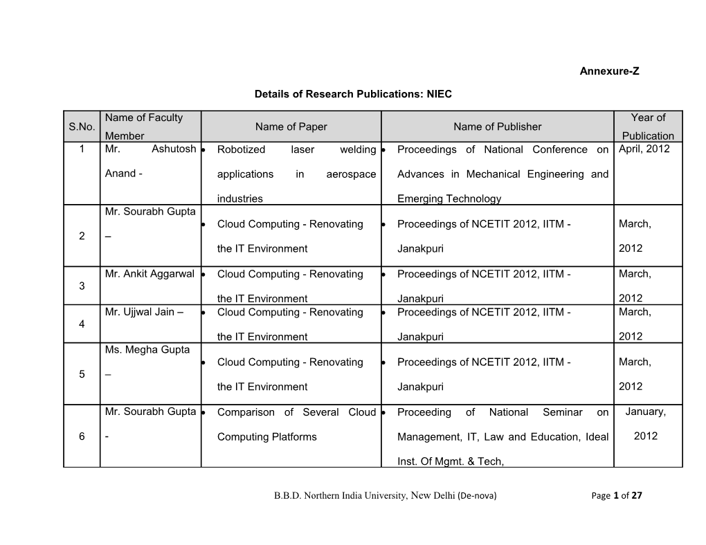 Details of Research Publications: NIEC