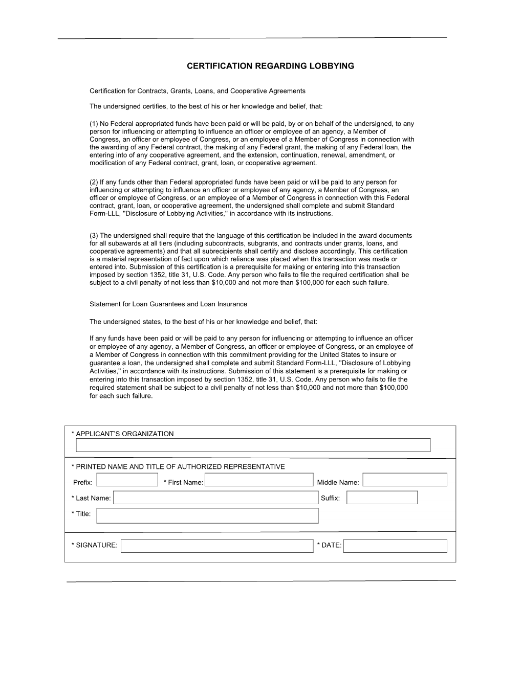 ED 80-0013 Form - Certification Regarding Lobbying (MS Word)