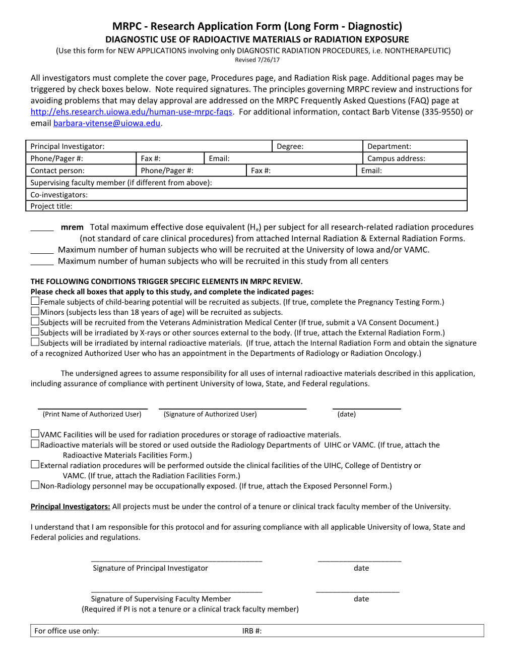 Human Use Subcommittee Radiation Protection Committee