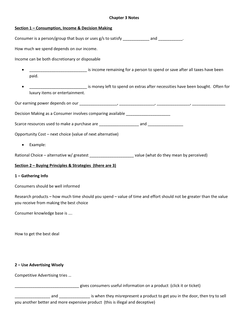 Section 1 Consumption, Income & Decision Making