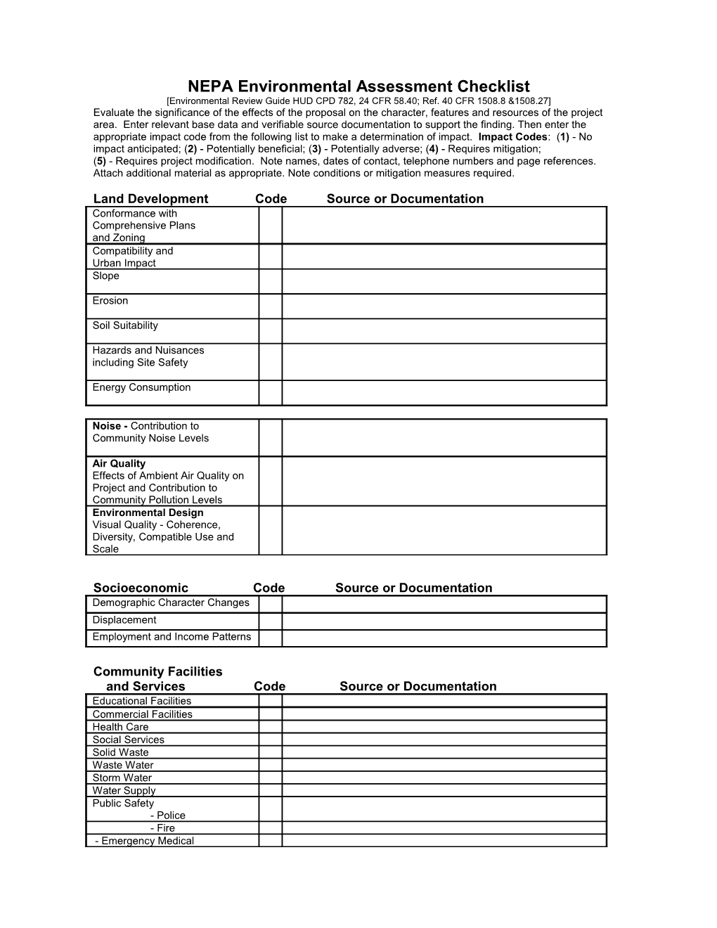 Environmental Assessment Work Sheet