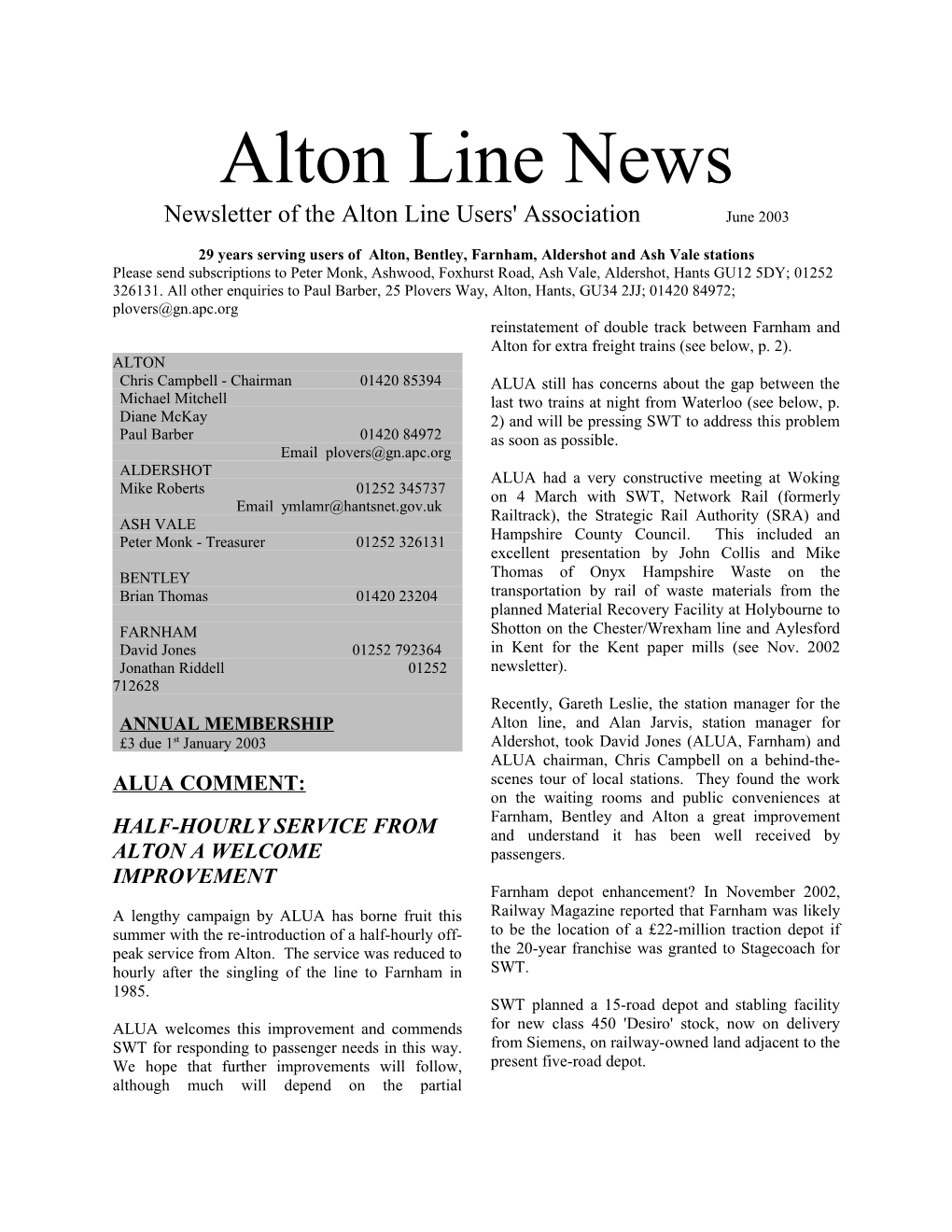 Alton Line News