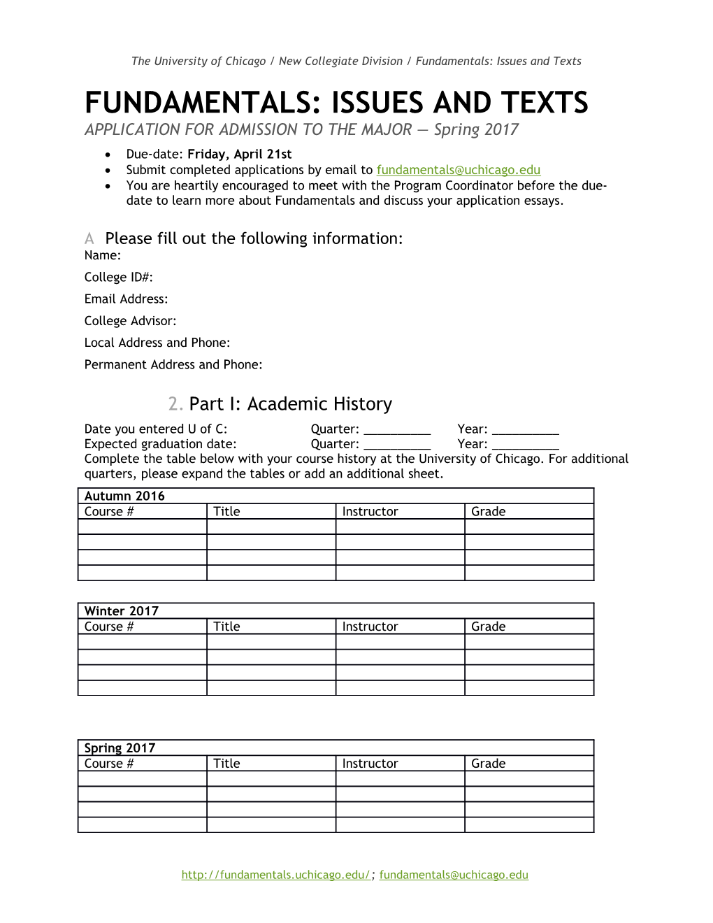 The University of Chicago / New Collegiate Division / Fundamentals: Issues and Texts