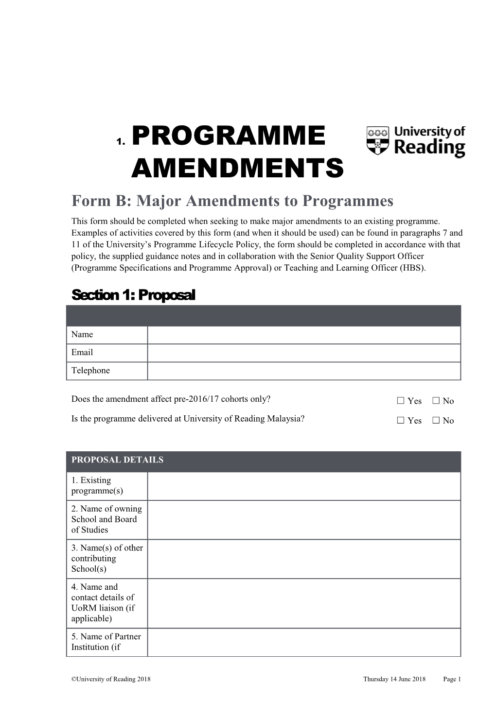 New Programmes: Form A