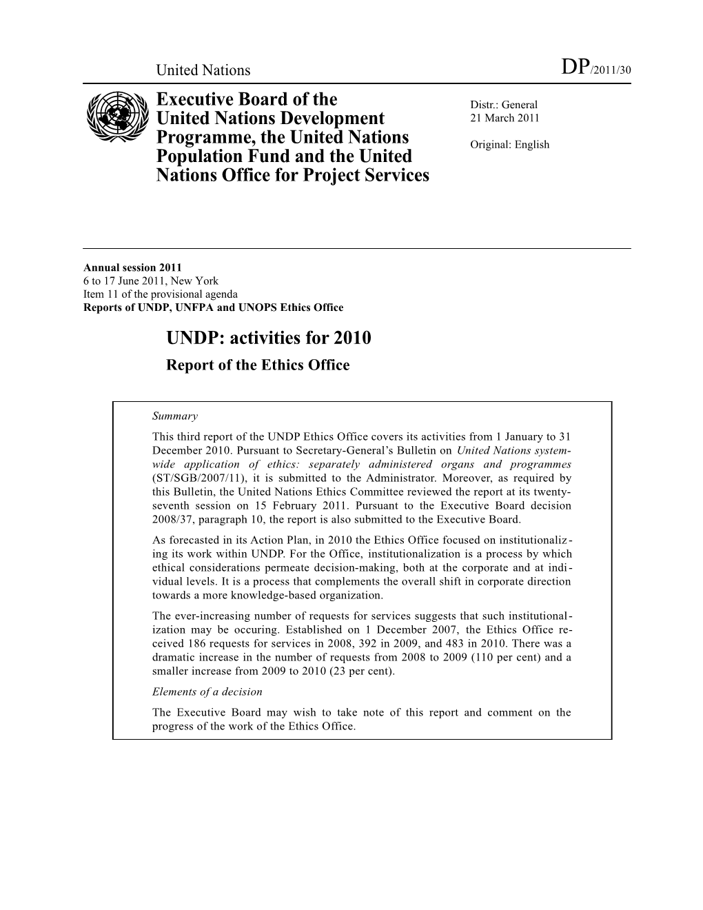 Reports of UNDP, UNFPA and UNOPS Ethics Office